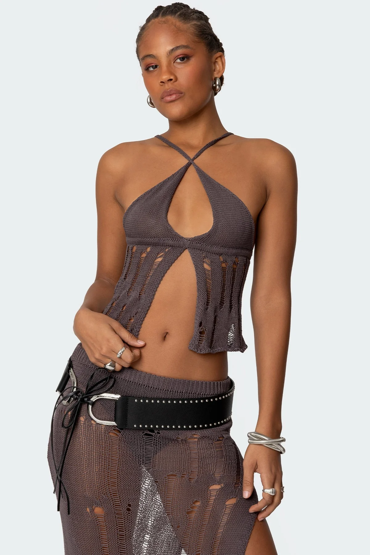 Distressed Knit Top for Women Brown XS-XL Jaynie Style