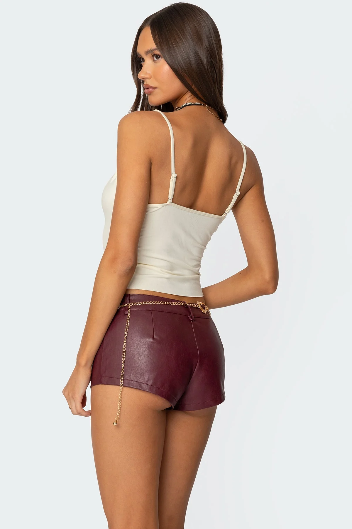 Crossover Strap V-Neck Tank Top in Beige