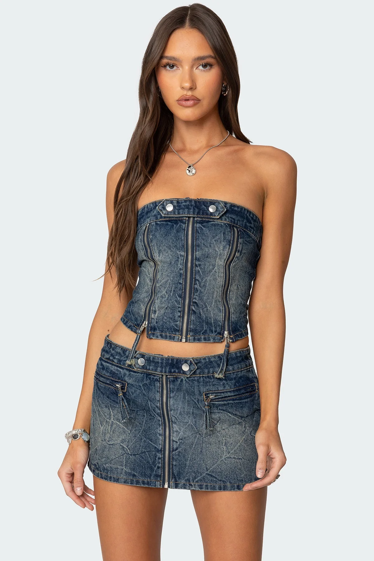 Blue Washed Denim Corset Top for Women