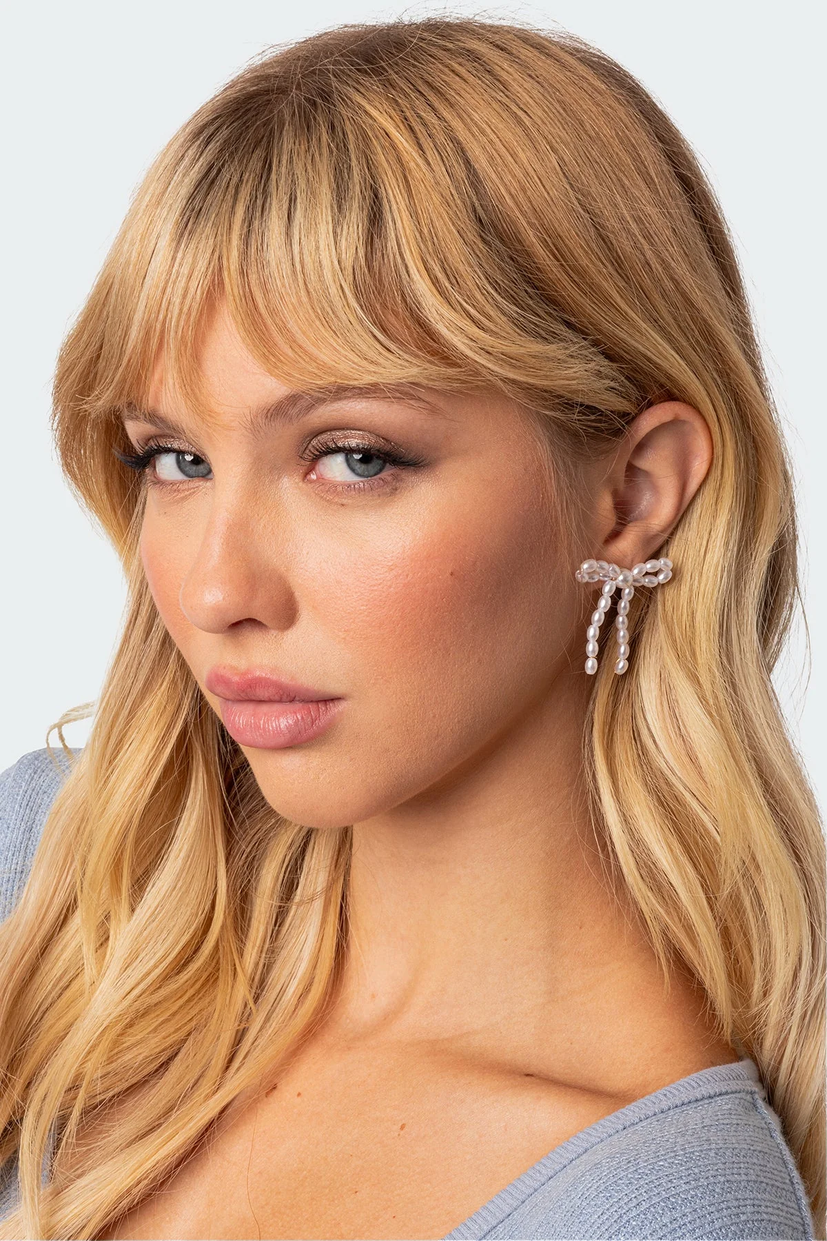 Pearl Bow Stud Earrings - Elegant Gold Tone Jewelry