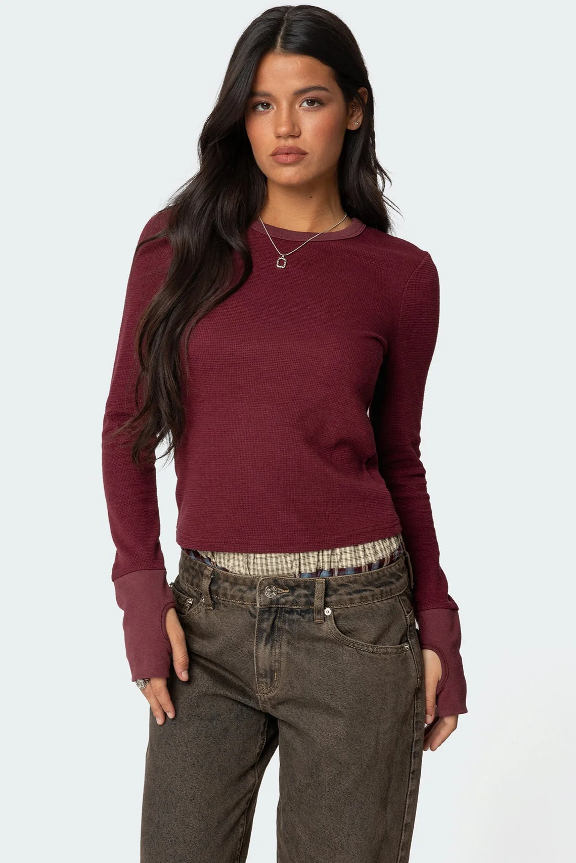 Burgundy Waffle Long Sleeve T-Shirt