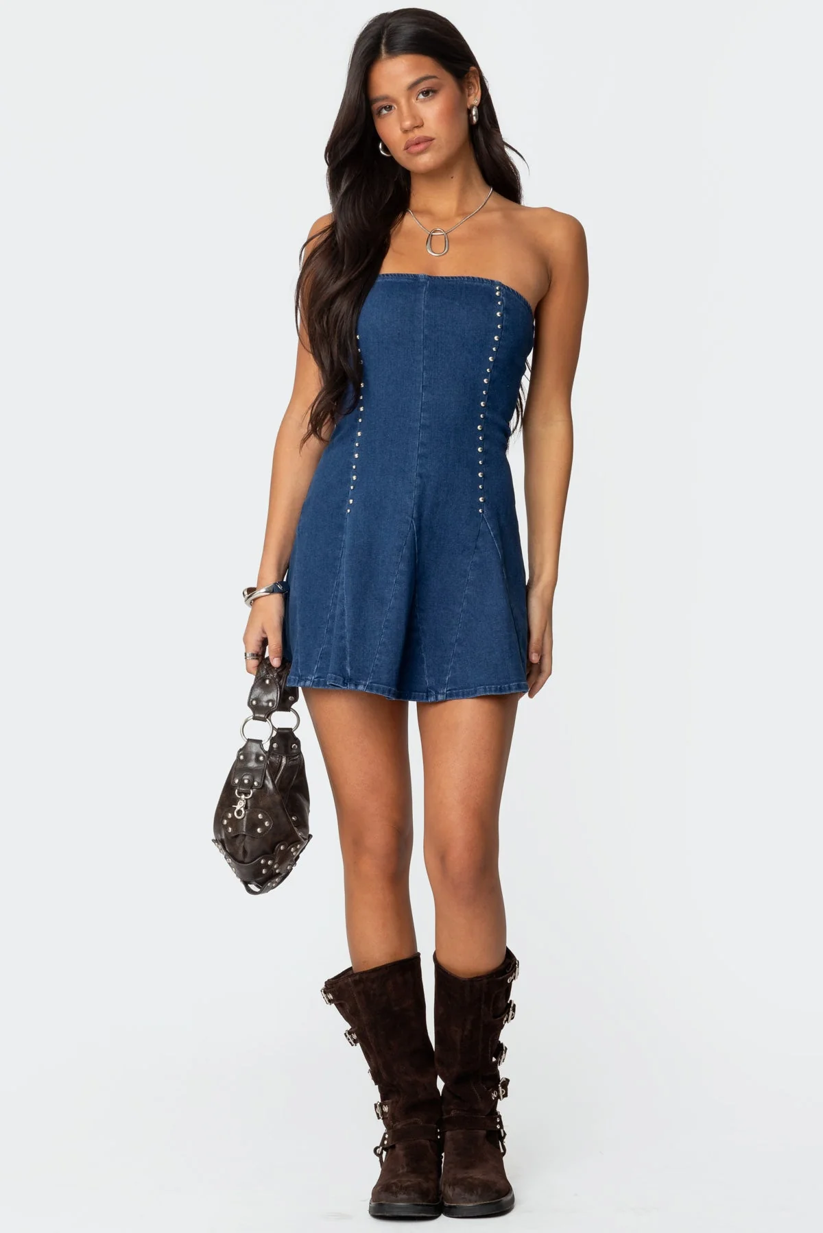 Blue Denim Strapless Mini Dress