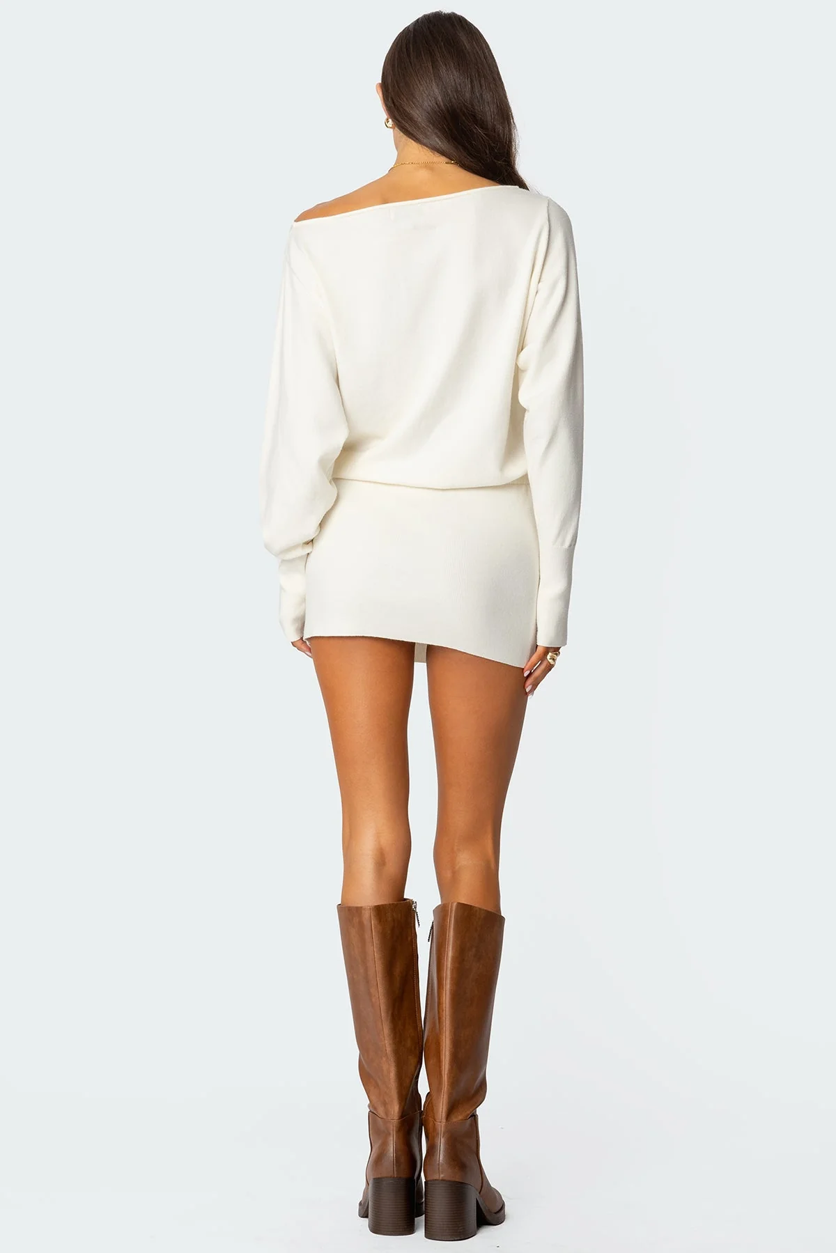 Cream Knit Off Shoulder Mini Dress