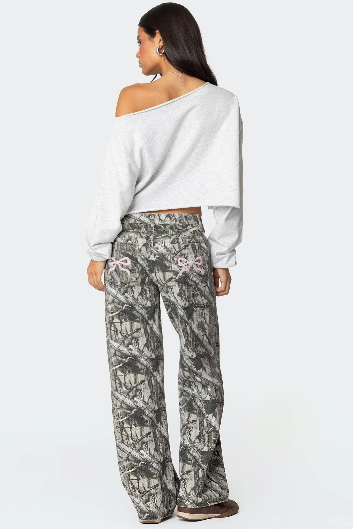 Camo Print Low Rise Cotton Jeans Women