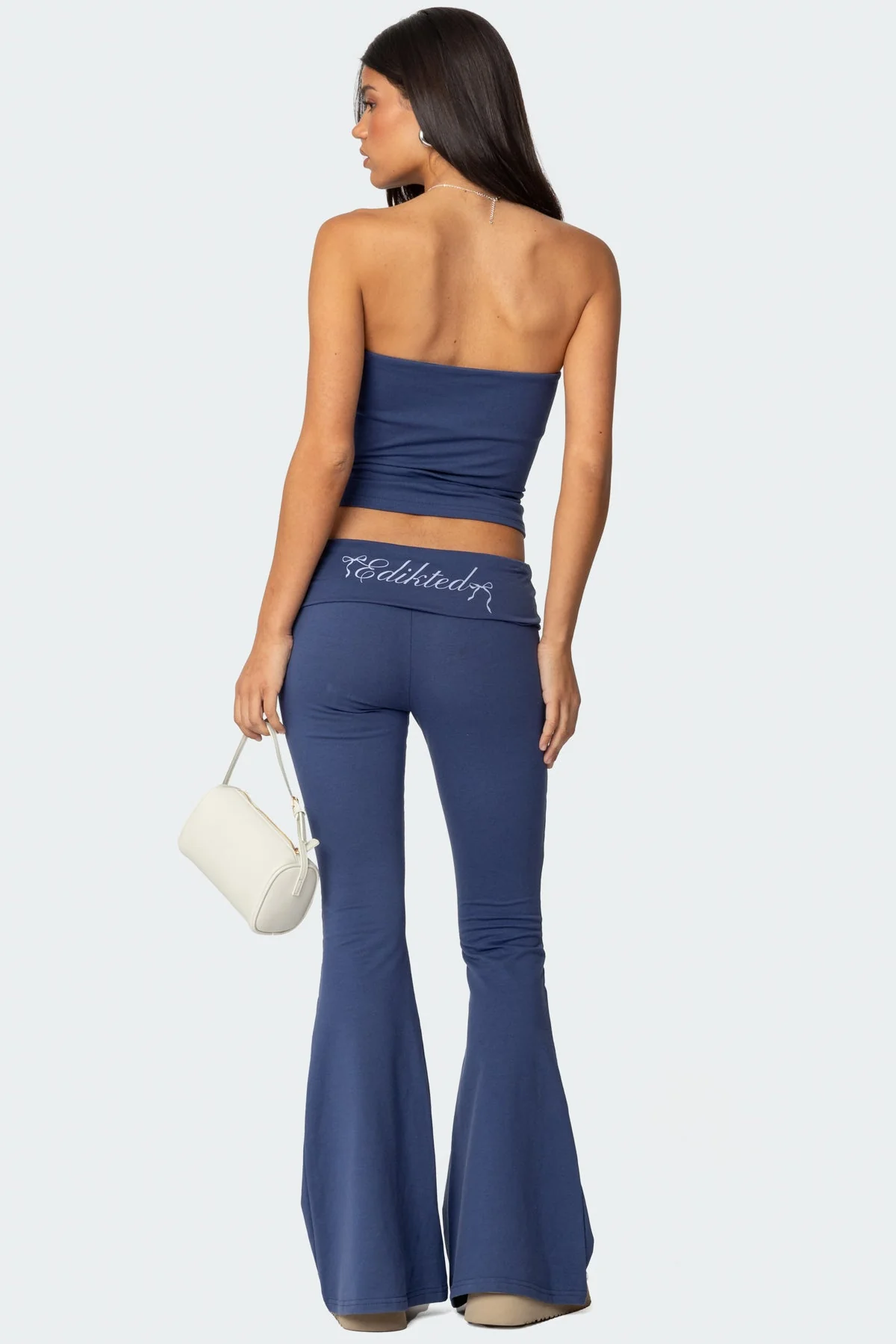 Blue Fold Over High-Waisted Leggings Set