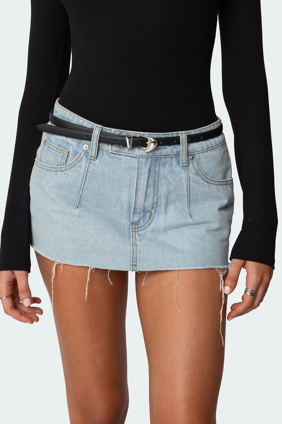 Black Faux Leather Belt with Abstract Buckle