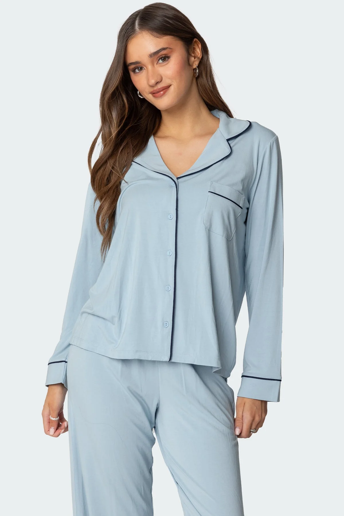 Light Blue Button Up Shirt Womens Long Sleeve Collared