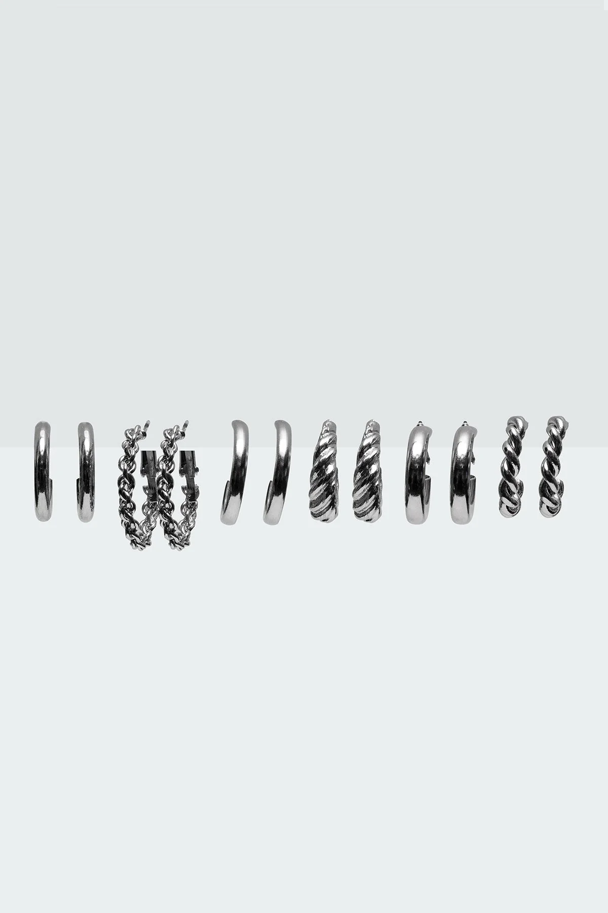 Assorted Hoop Earrings Pack Silver Tone Metal