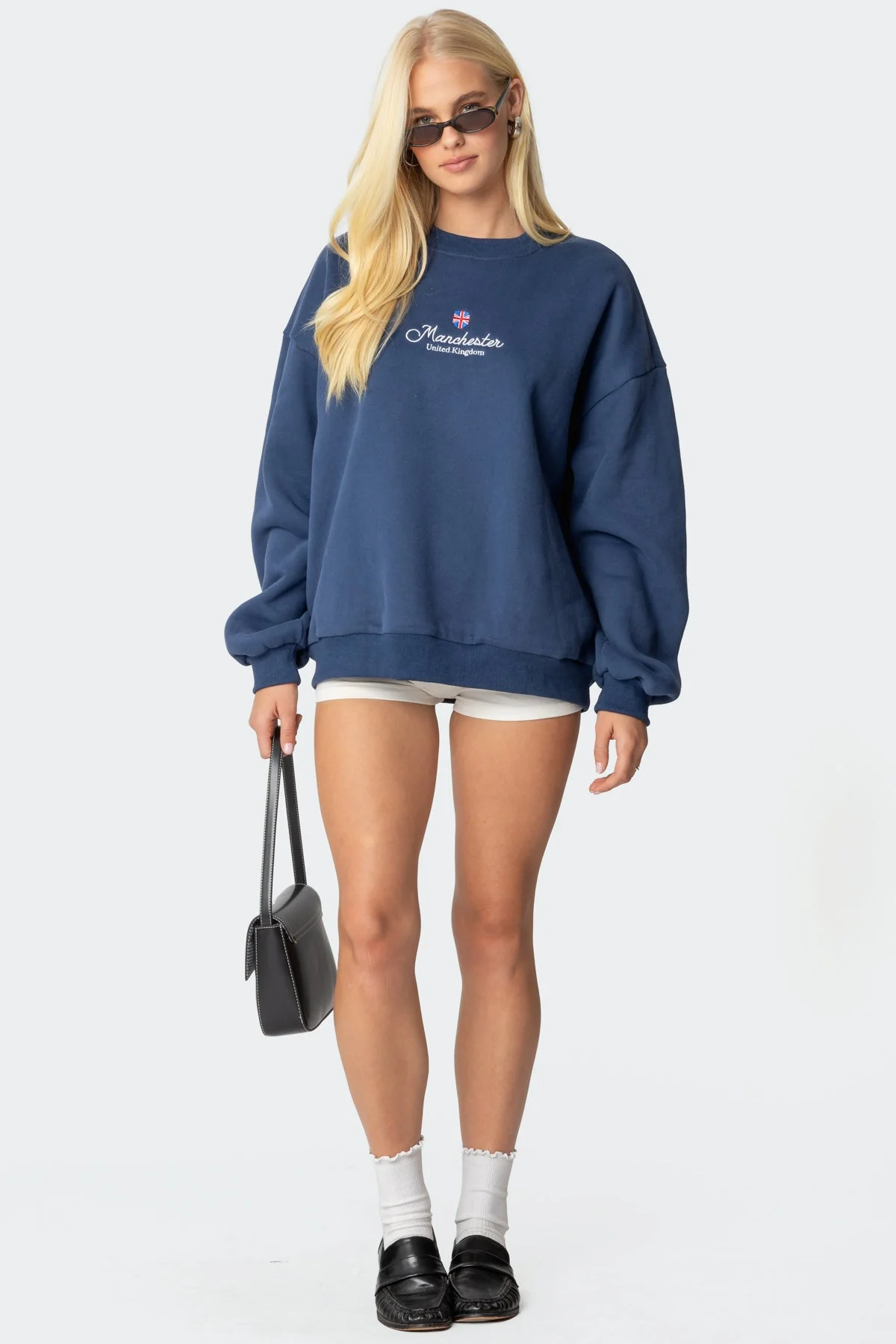 Navy Embroidered Oversized Shirt