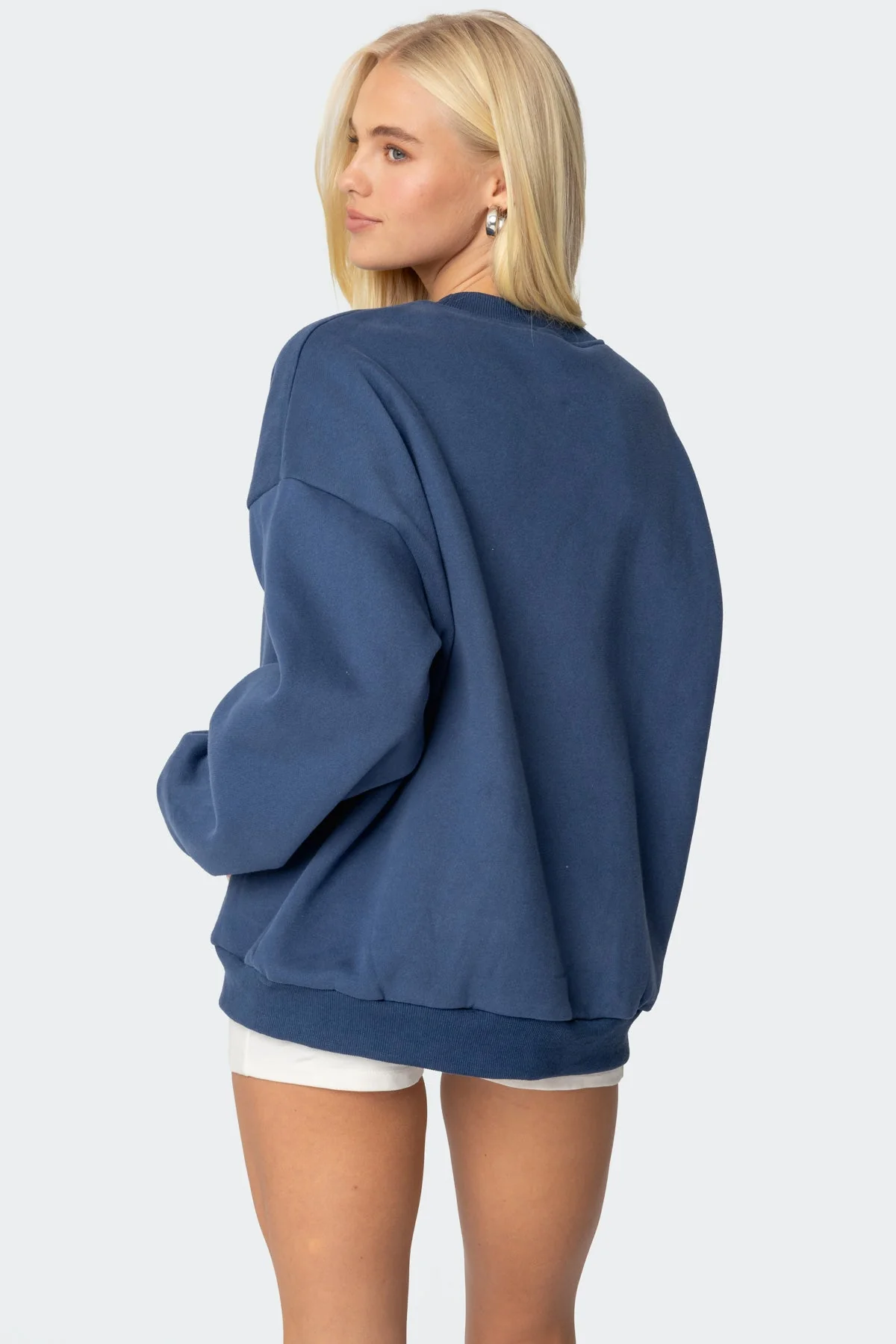 Navy Embroidered Oversized Shirt