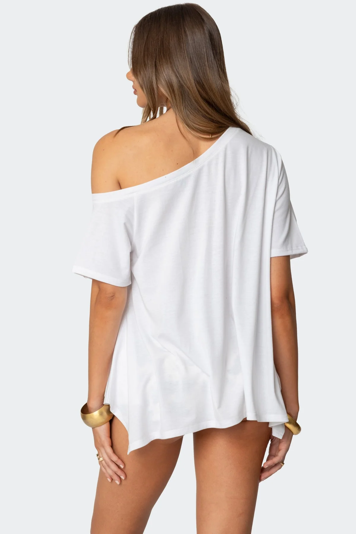 White Off Shoulder Handkerchief Top XS-XL Stylish Womens Shirt