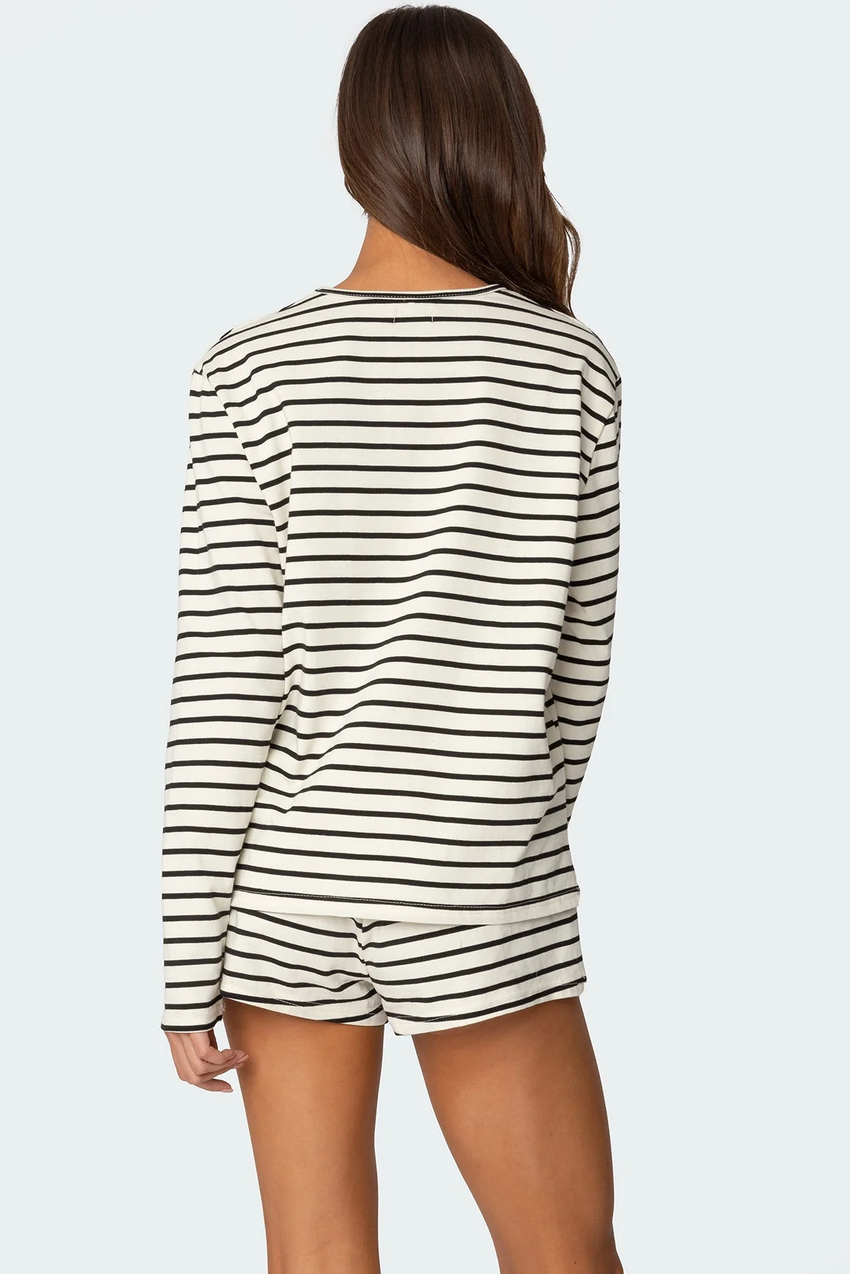 Cream Striped Long Sleeve T-Shirt for Women