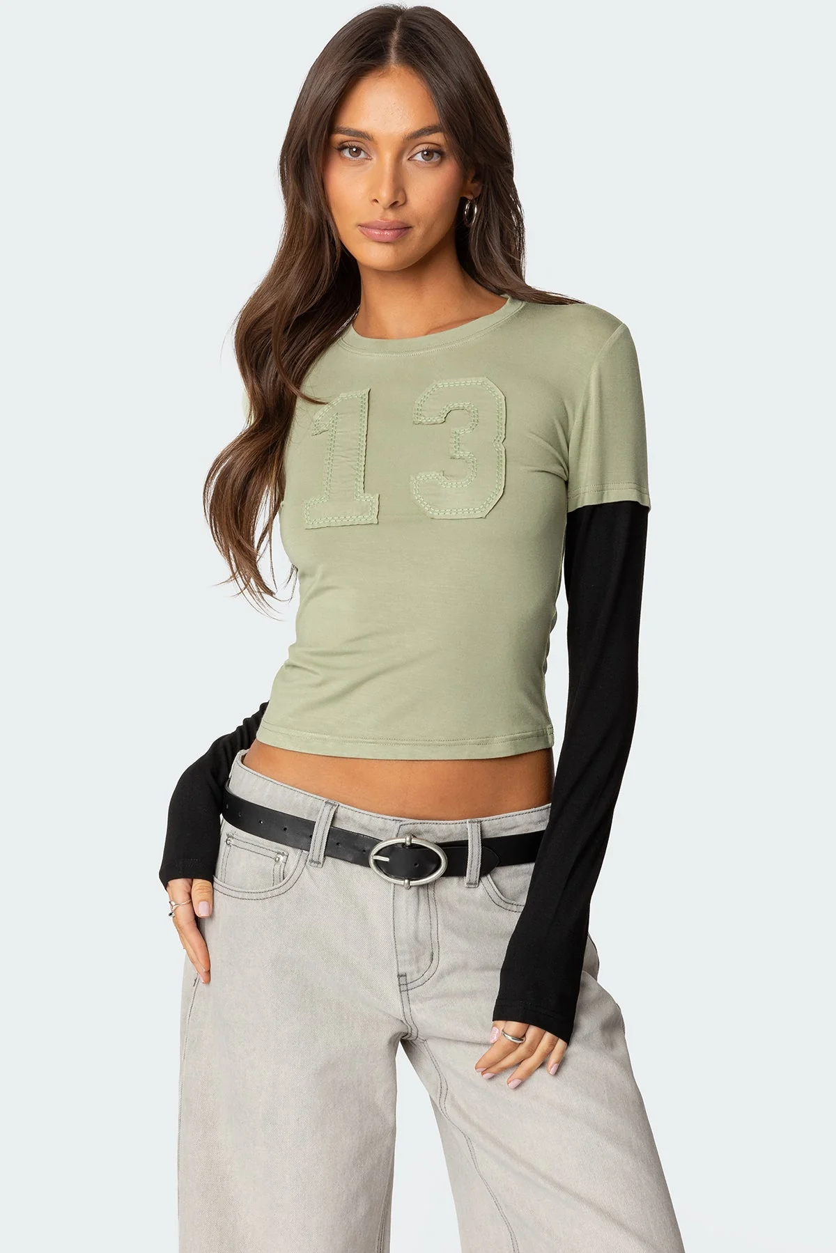 Layered Olive Long Sleeve T-Shirt