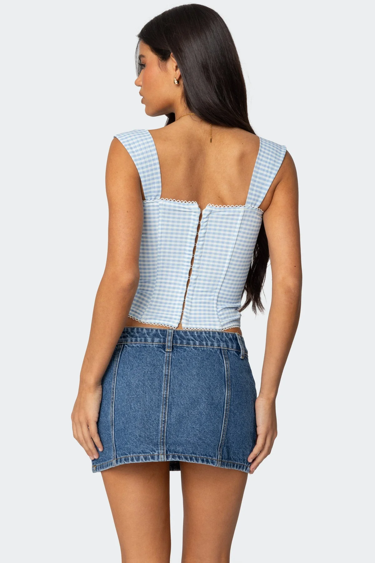 Mesh Wide Strap Corset in Light Blue