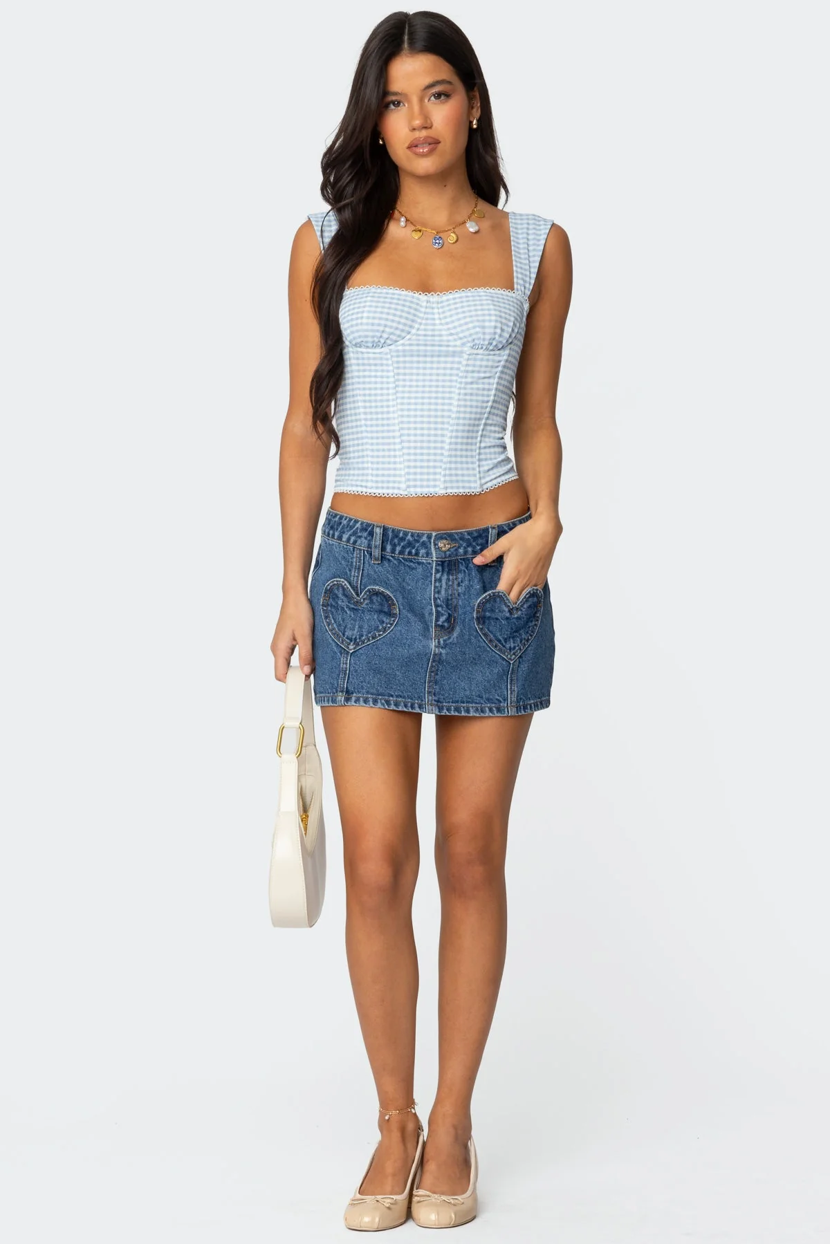 Mesh Wide Strap Corset in Light Blue