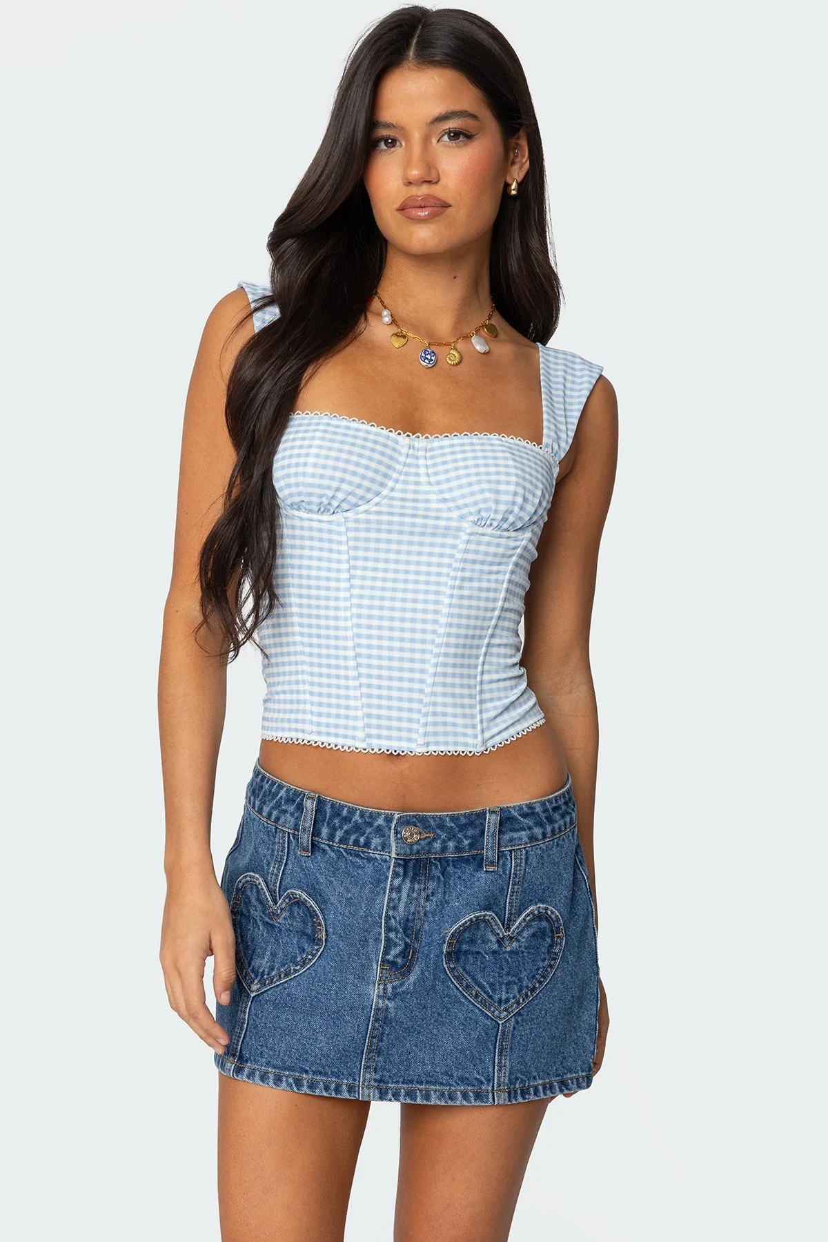 Mesh Wide Strap Corset in Light Blue