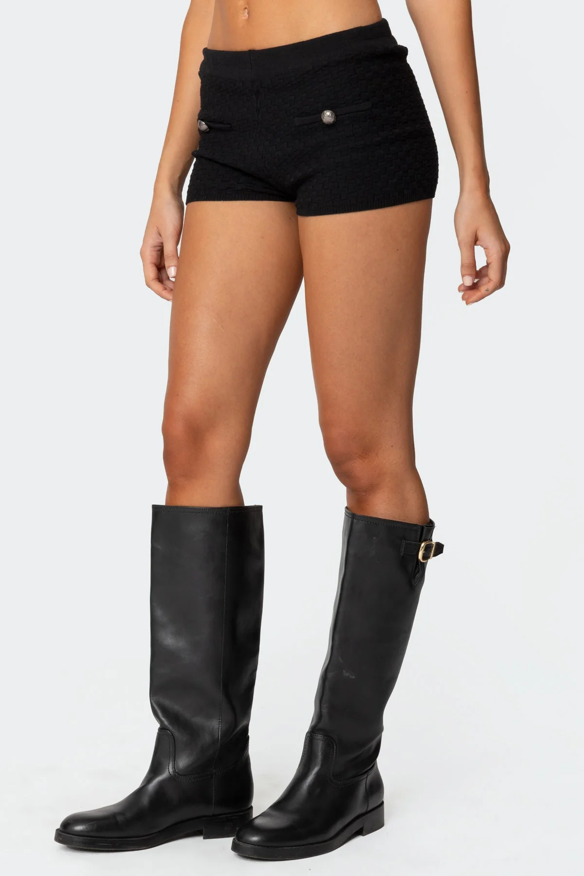 Black Knit Shorts Set - Cotton Womens Matching Shorts