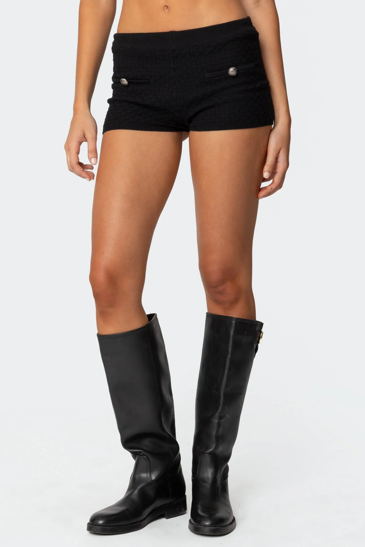 Black Knit Shorts Set - Cotton Womens Matching Shorts