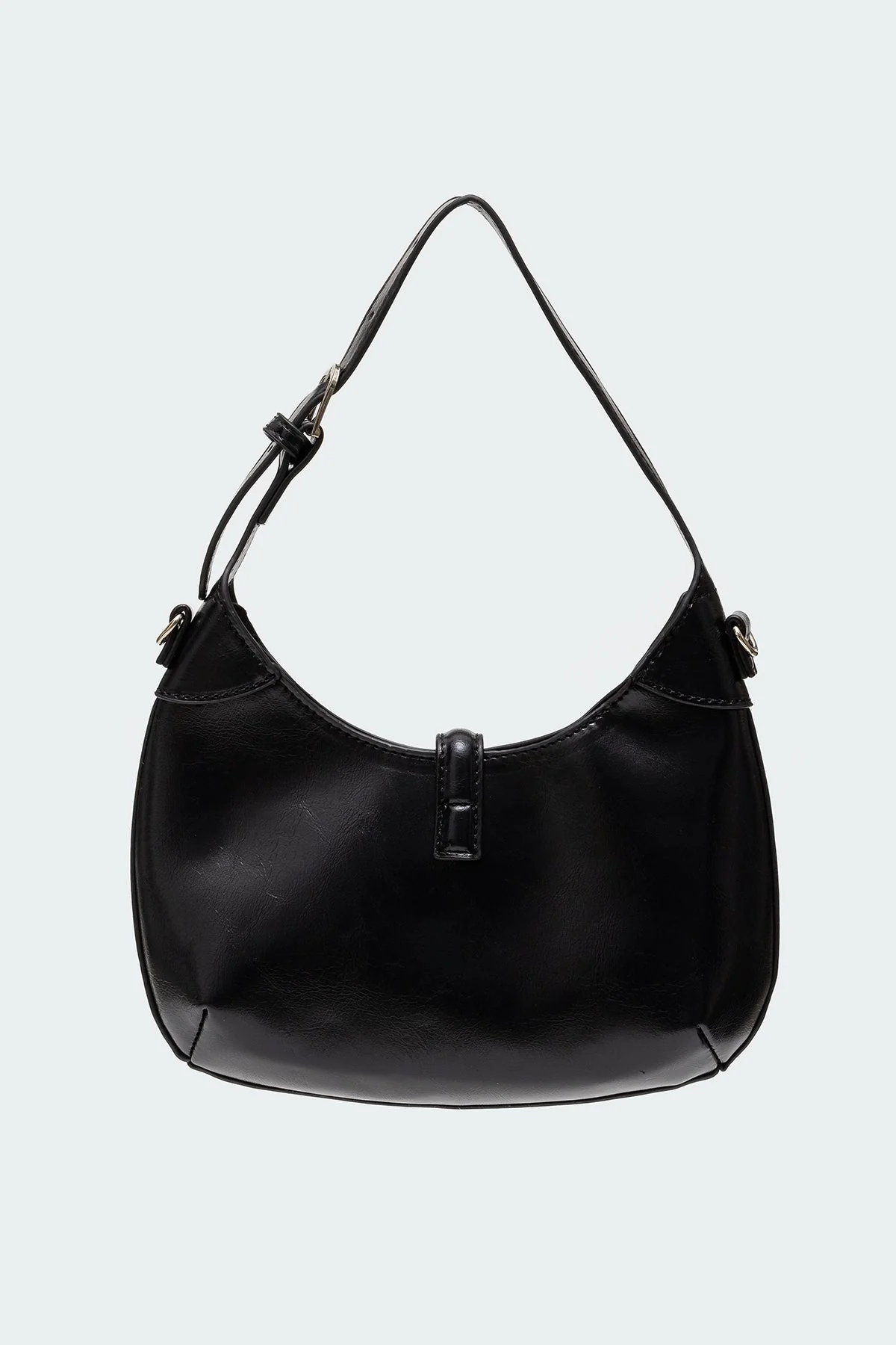 Black Faux Leather Shoulder Bag with Grommet Detailing