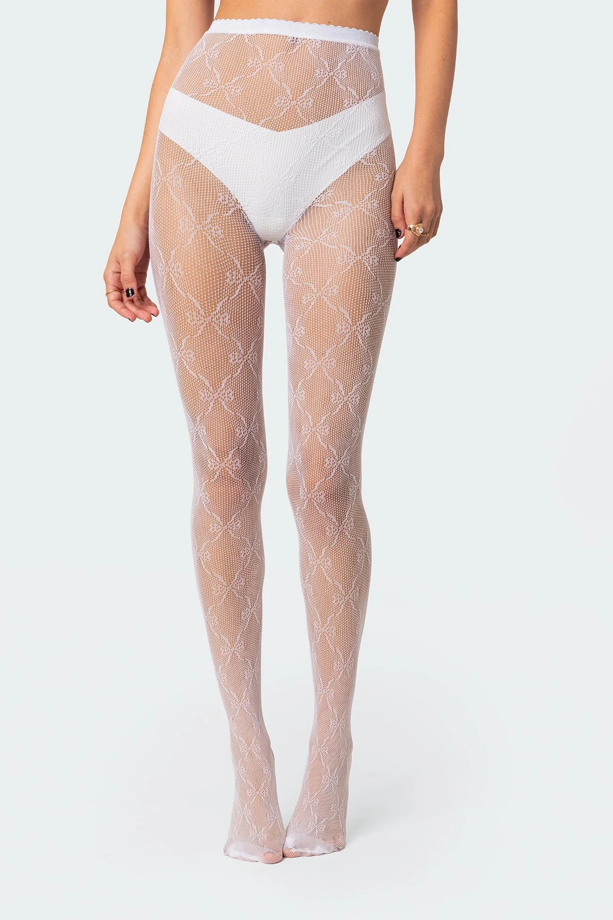 White Knit Lace Tights - Hand Wash, Polyester Spandex Blend