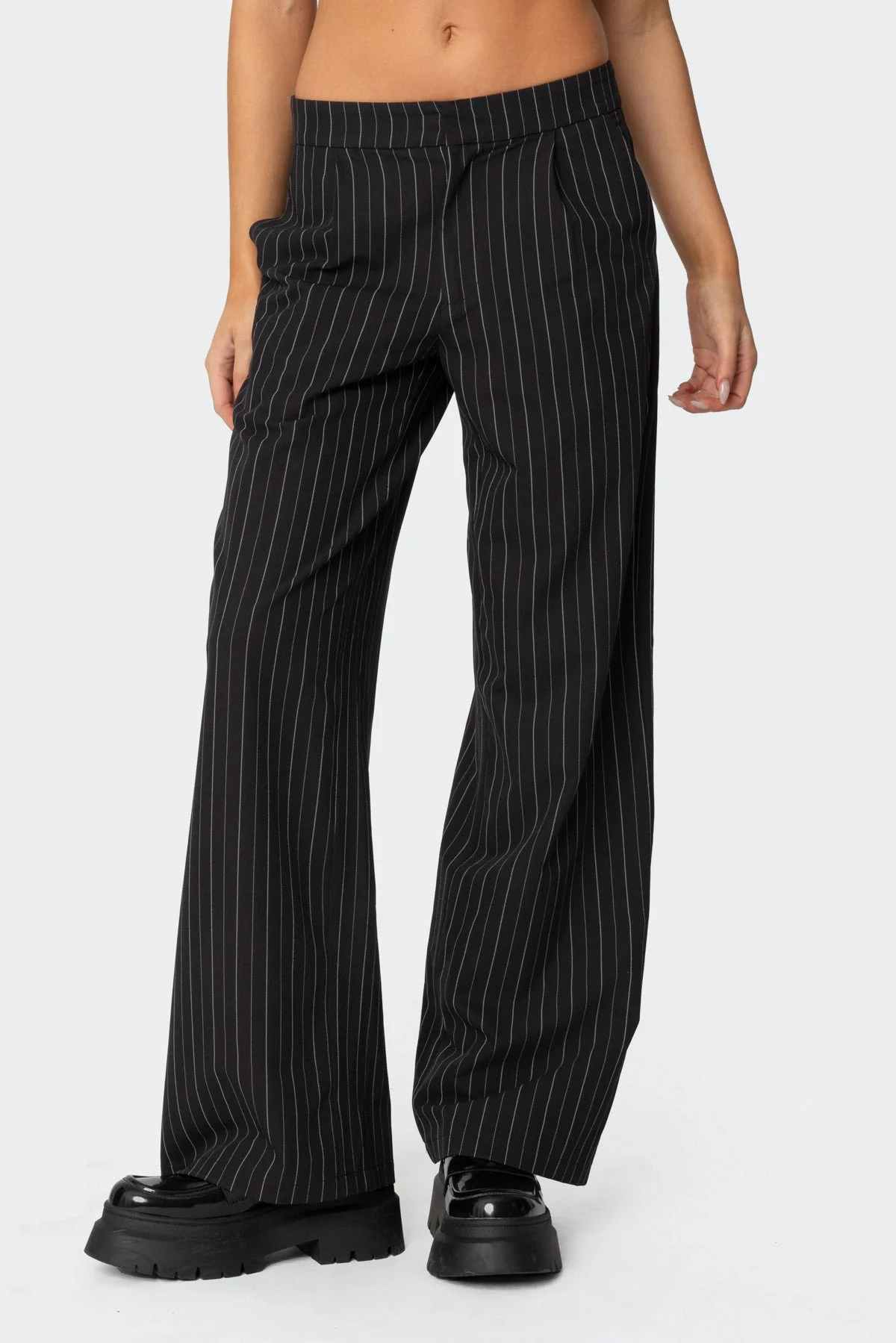Black and White Pinstripe Straight Leg Pants