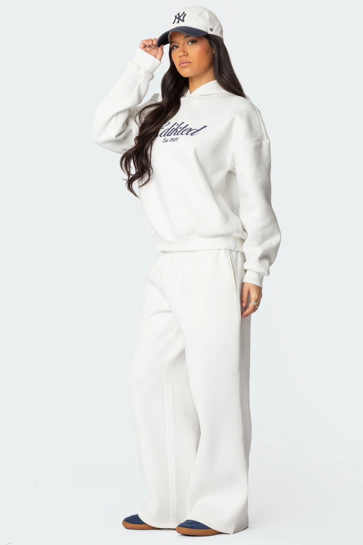Cursive Text Matching Set Hoodie in White