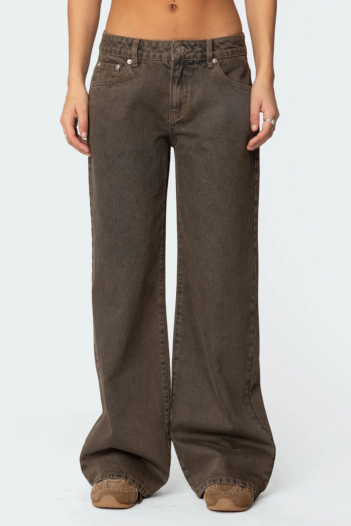 Brown Washed Low Rise Denim Jeans