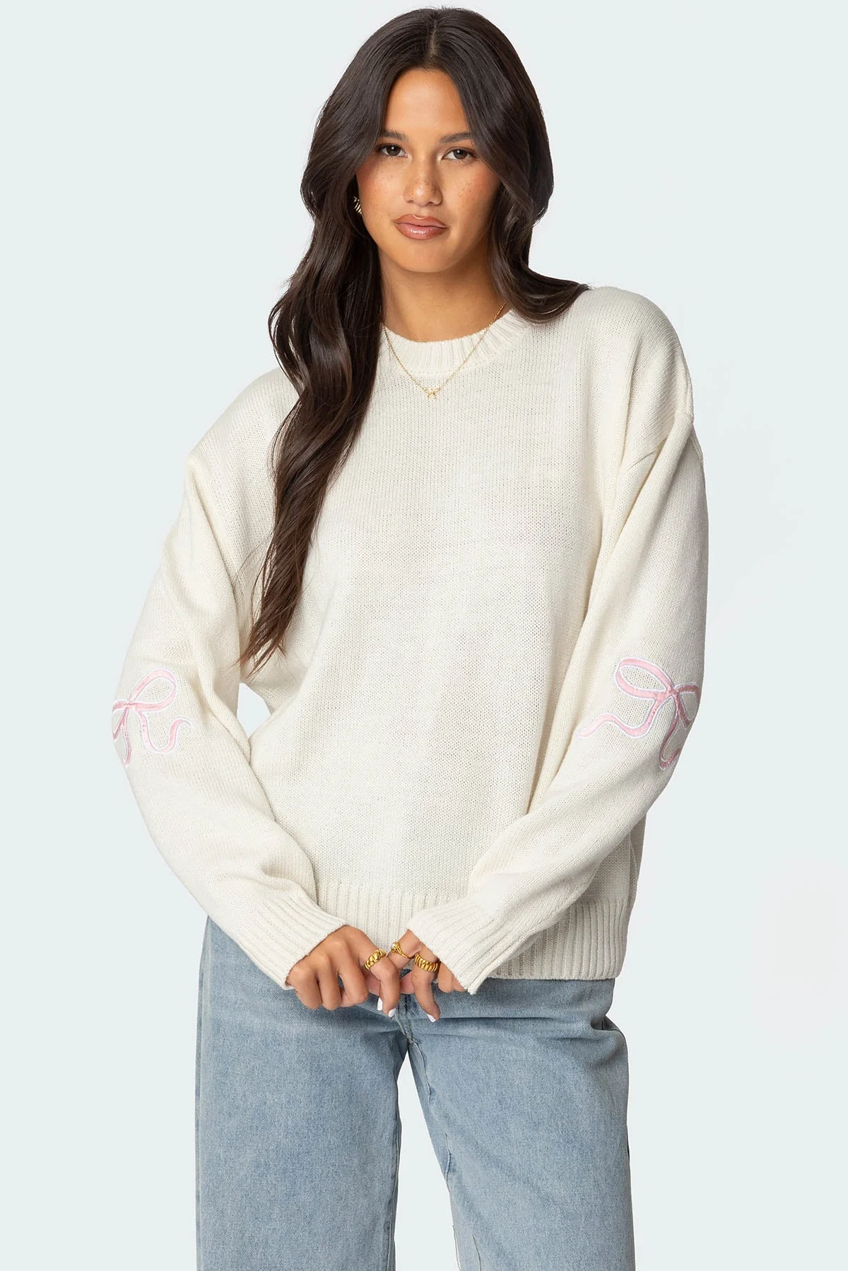 White Knit Bow Detail Sweater
