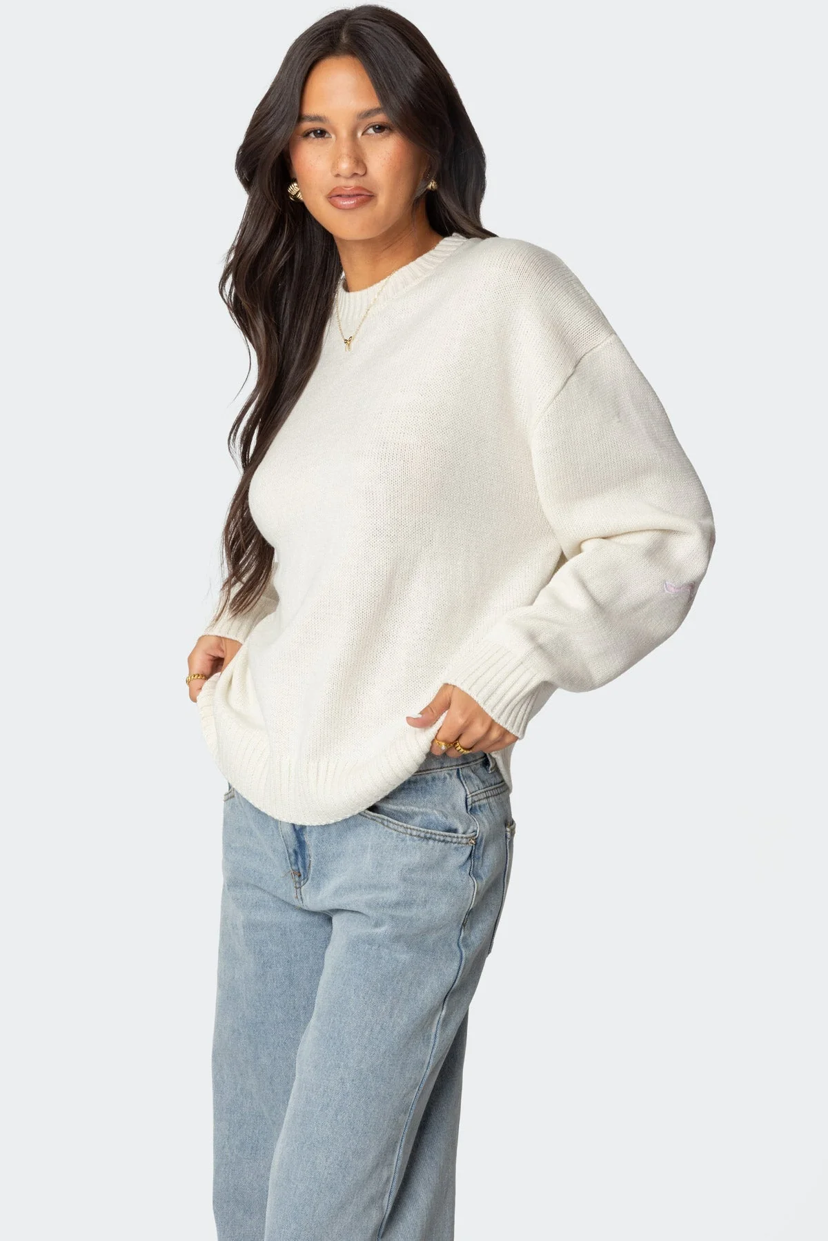 White Knit Bow Detail Sweater