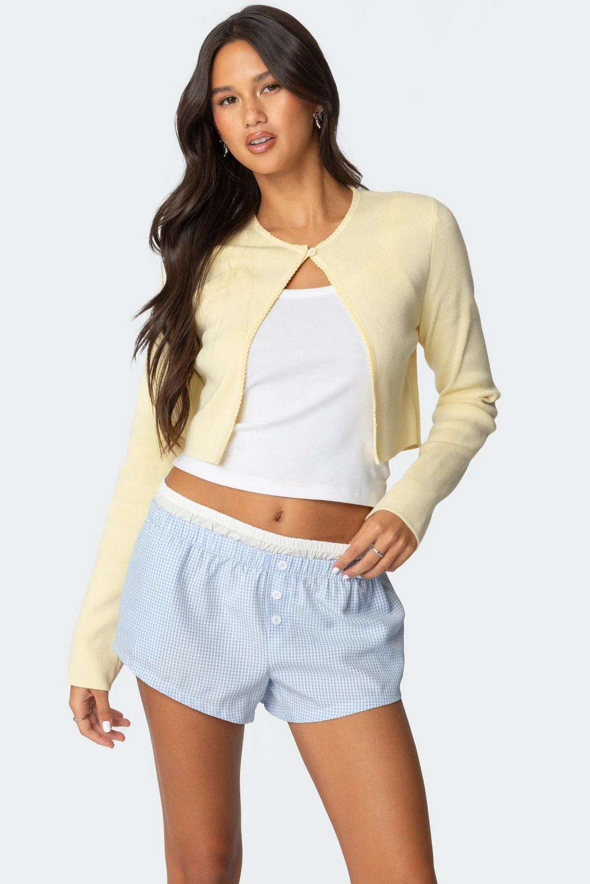 Yellow Knit Split Front Cardigan Womens Long Sleeve Sweater