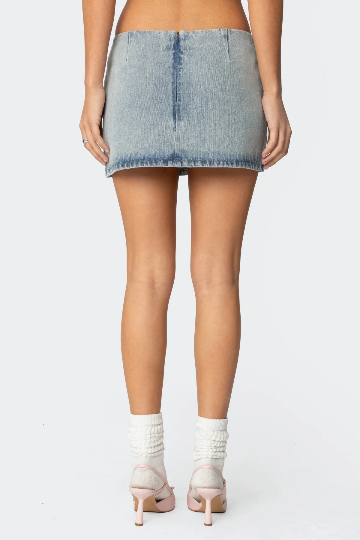Washed Denim Mini Skirt with Bow Detailing