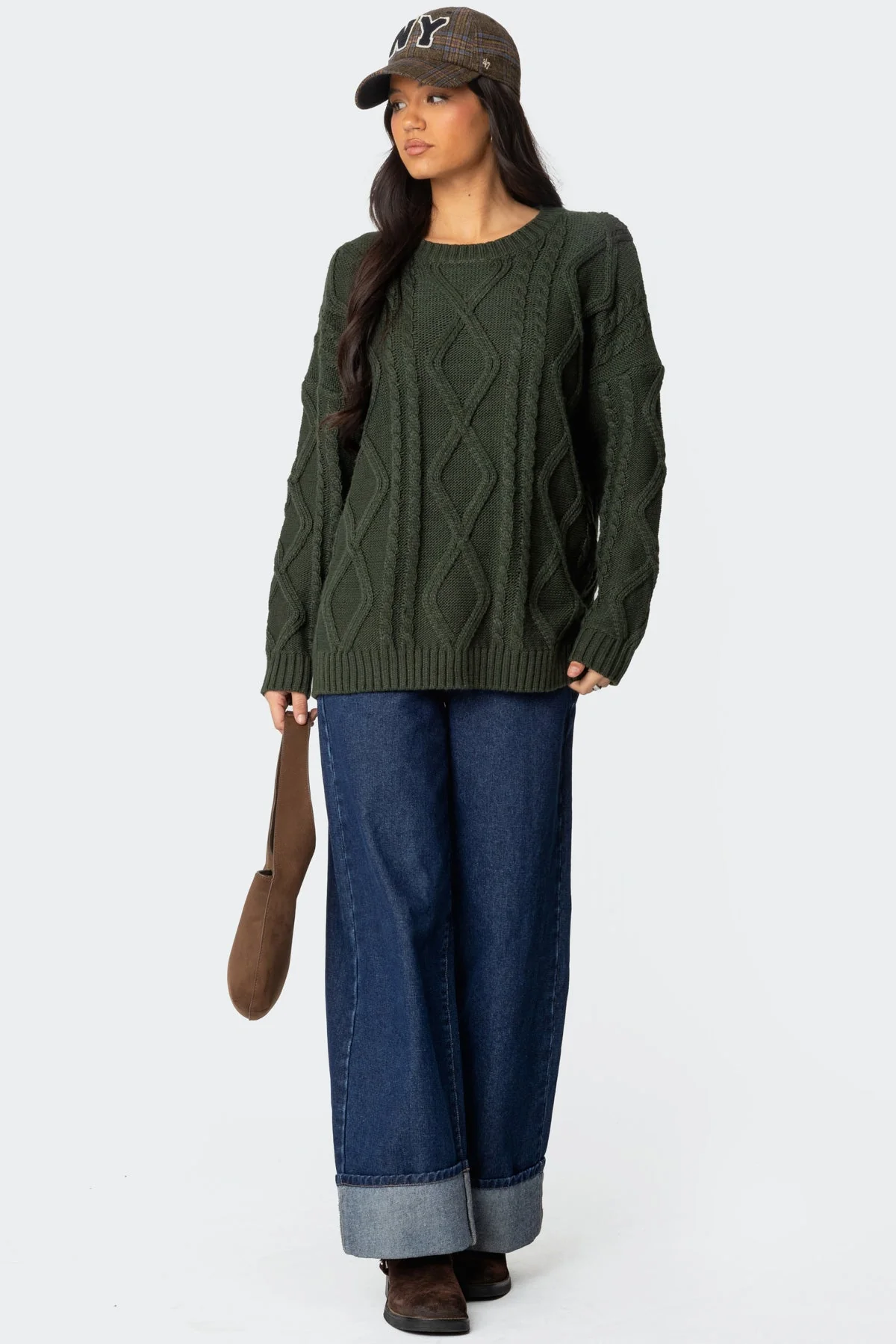 Green Cable Knit Oversized Sweater XS/S-XL