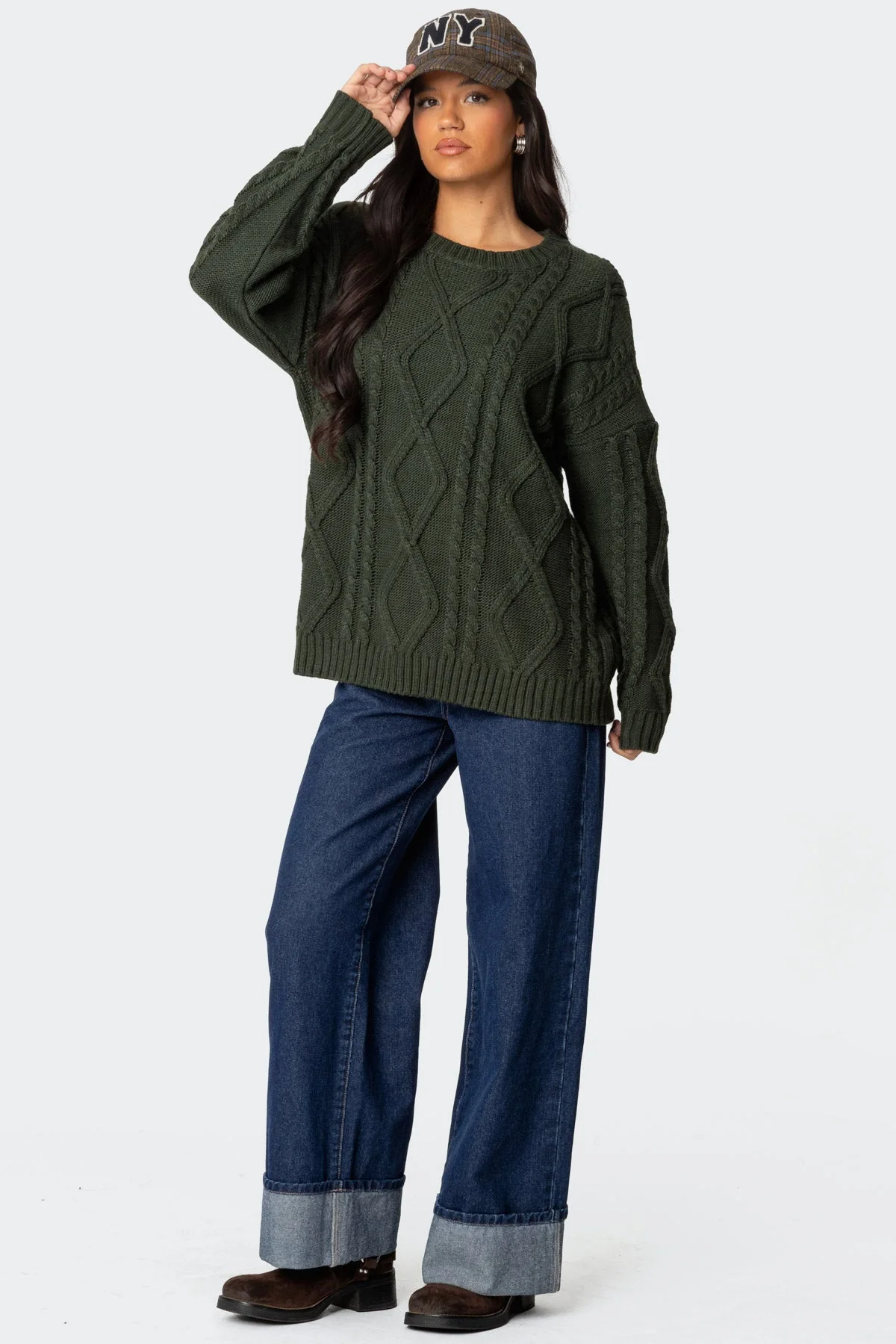 Green Cable Knit Oversized Sweater XS/S-XL