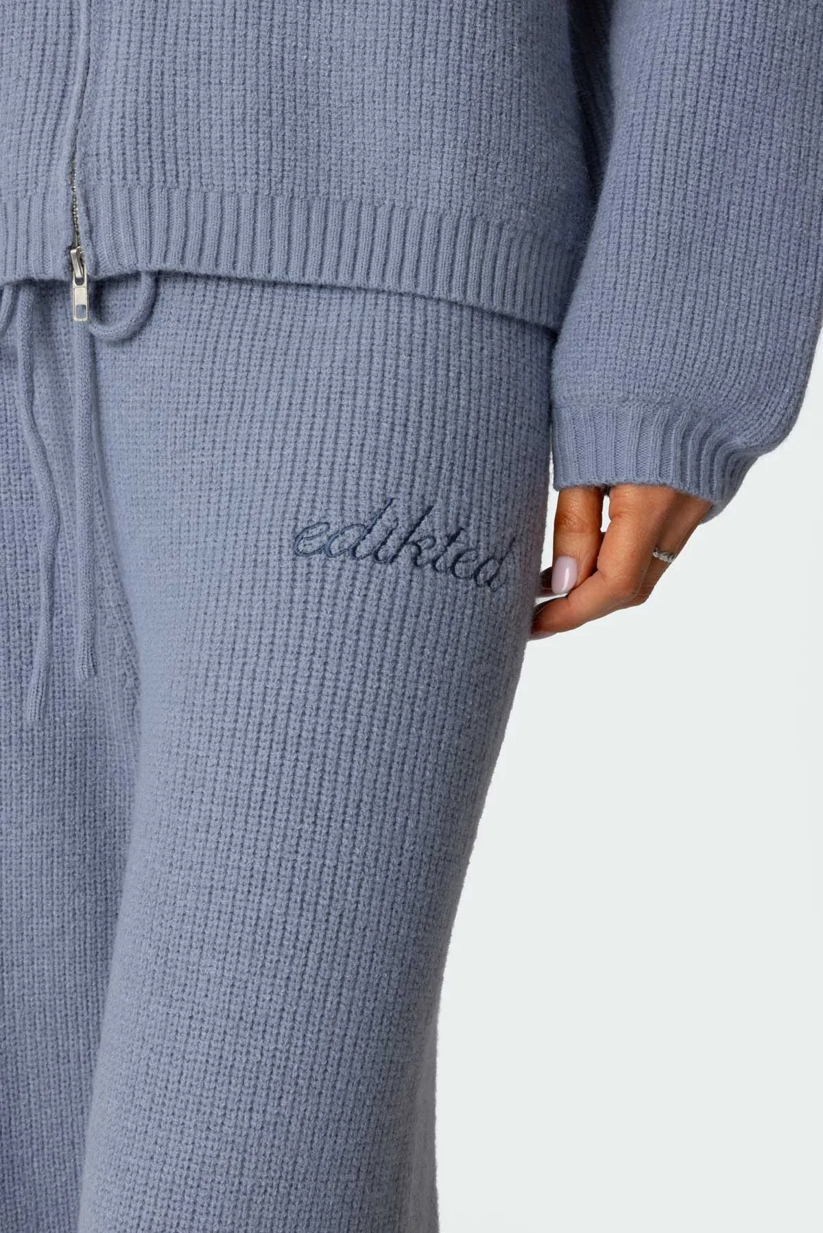 Blue Ribbed Knit Sweatpants Set