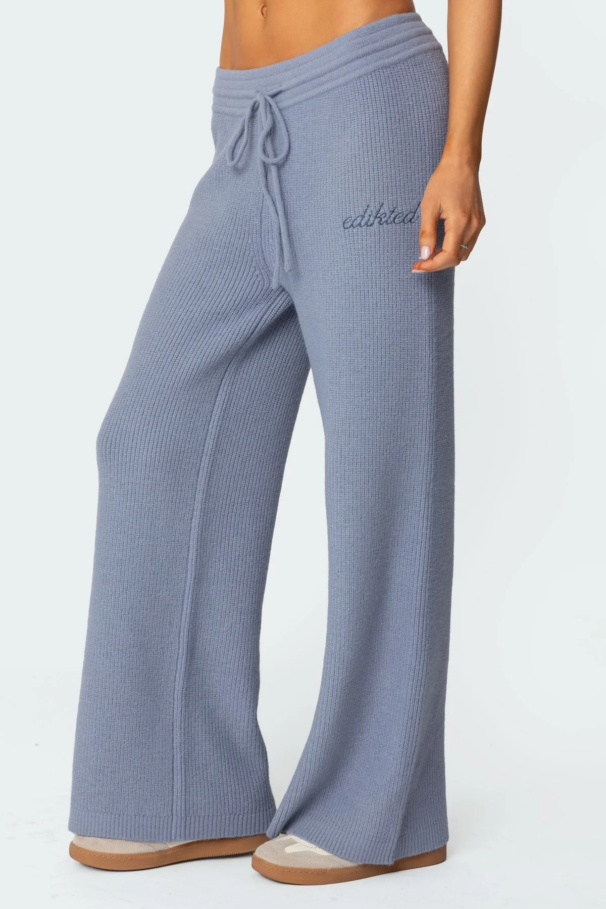Blue Ribbed Knit Sweatpants Set