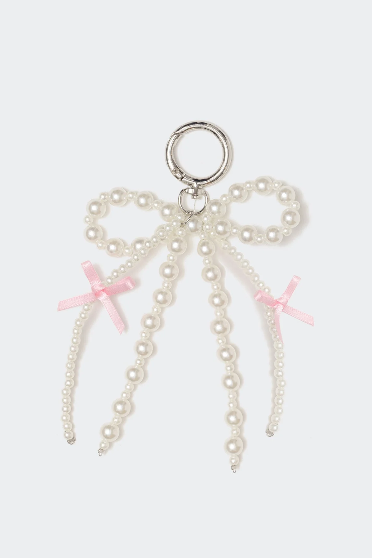 Elegant Pearl Bow Bag Charm Key Chain in White