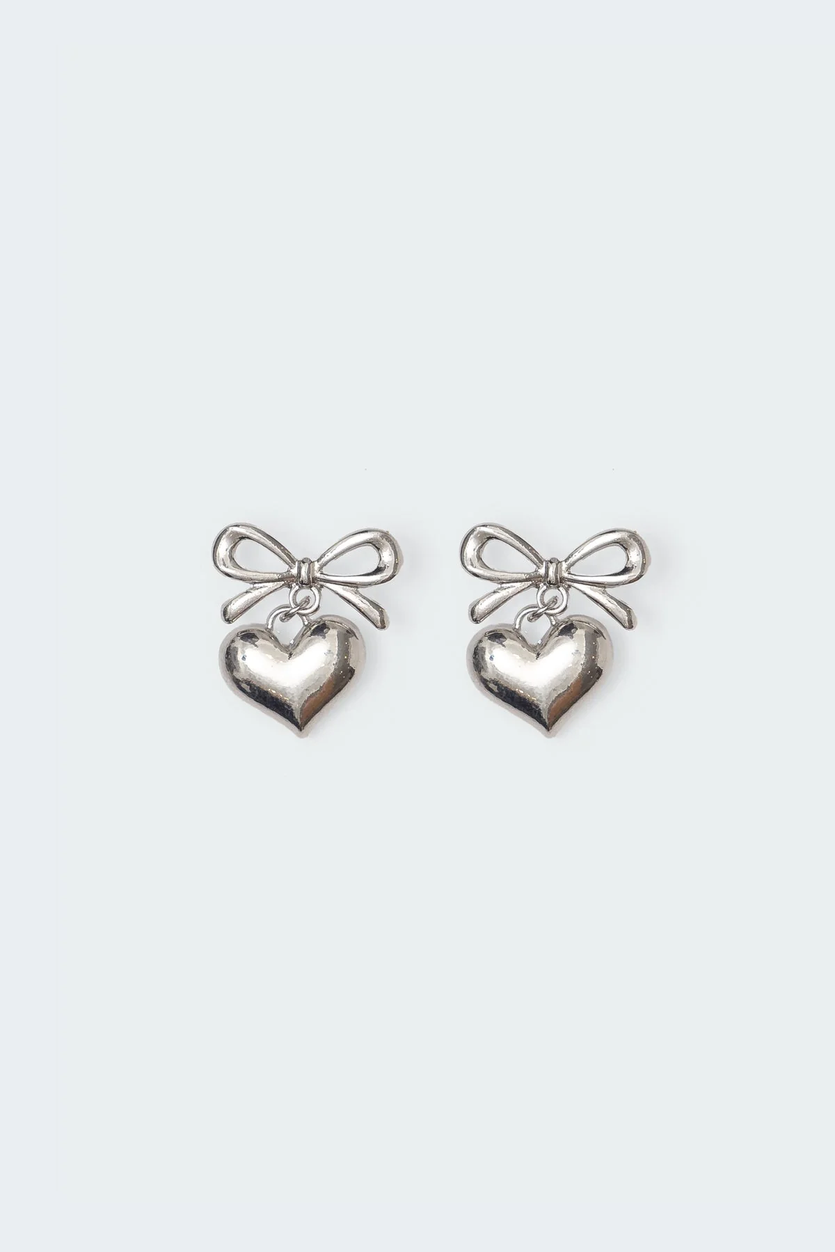 Silver Bow Heart Charm Earrings - Fashionable Jewelry Accessory