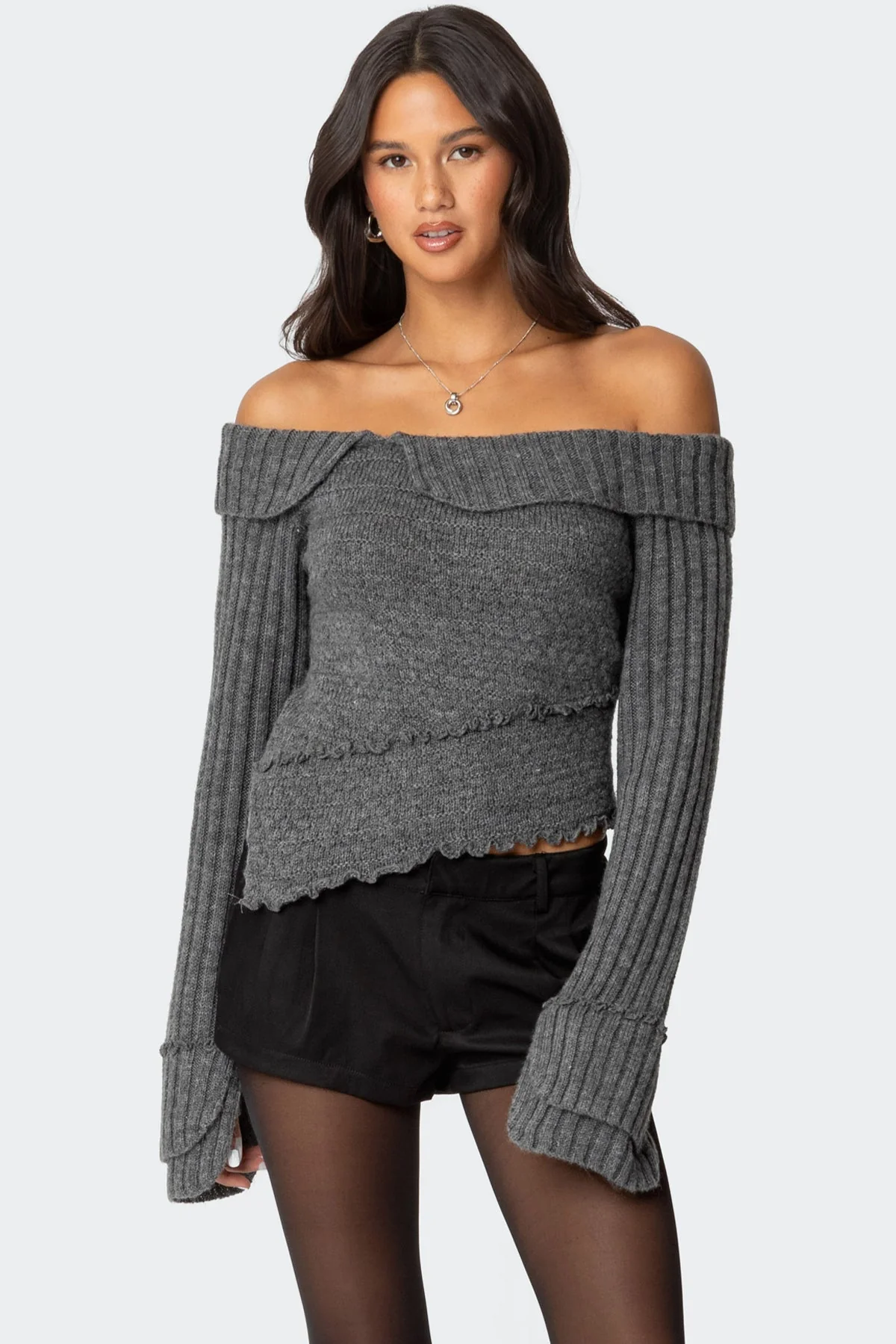 Dark Gray Asymmetric Knit Sweater