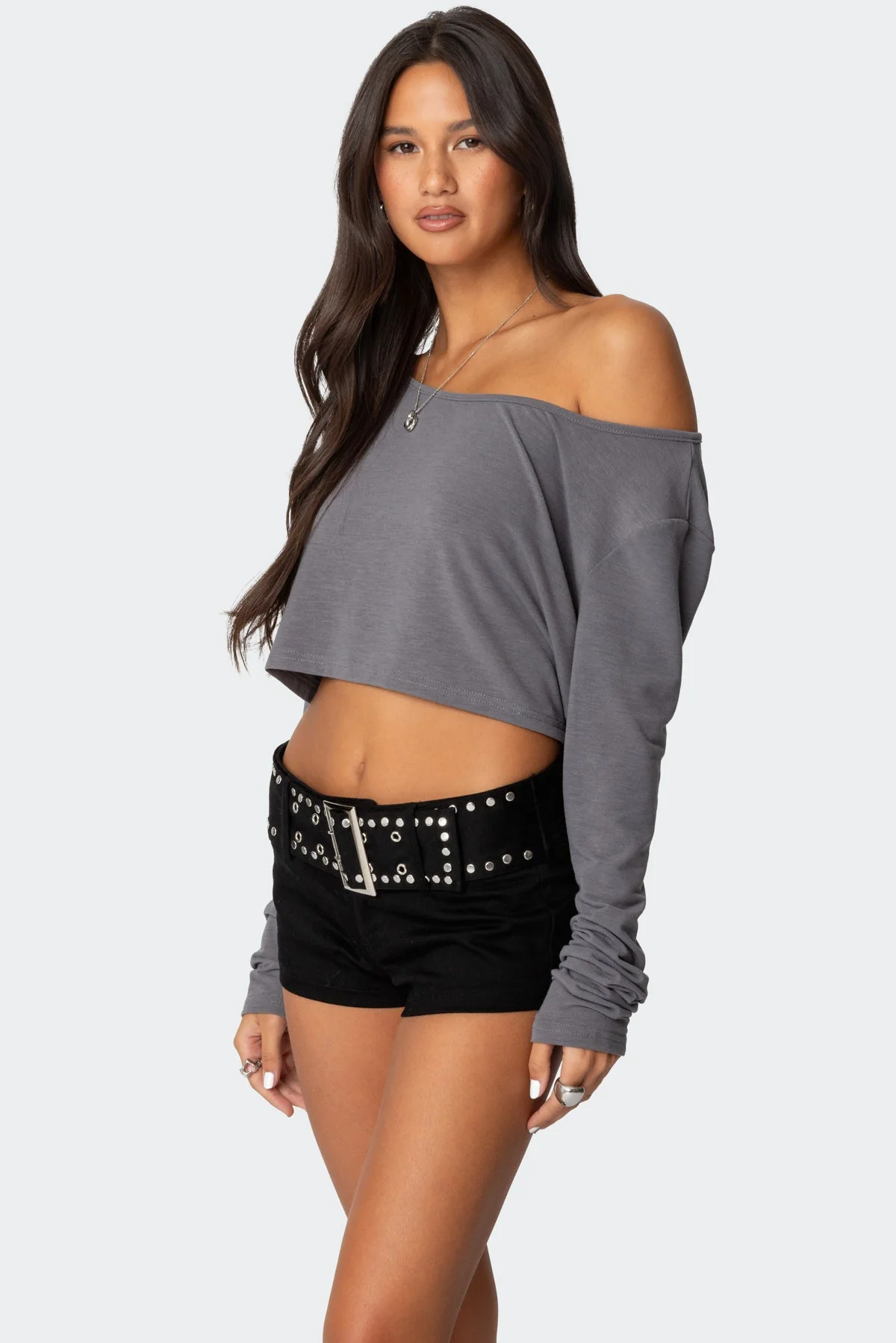 Gray Off Shoulder Crop Top XS-XL