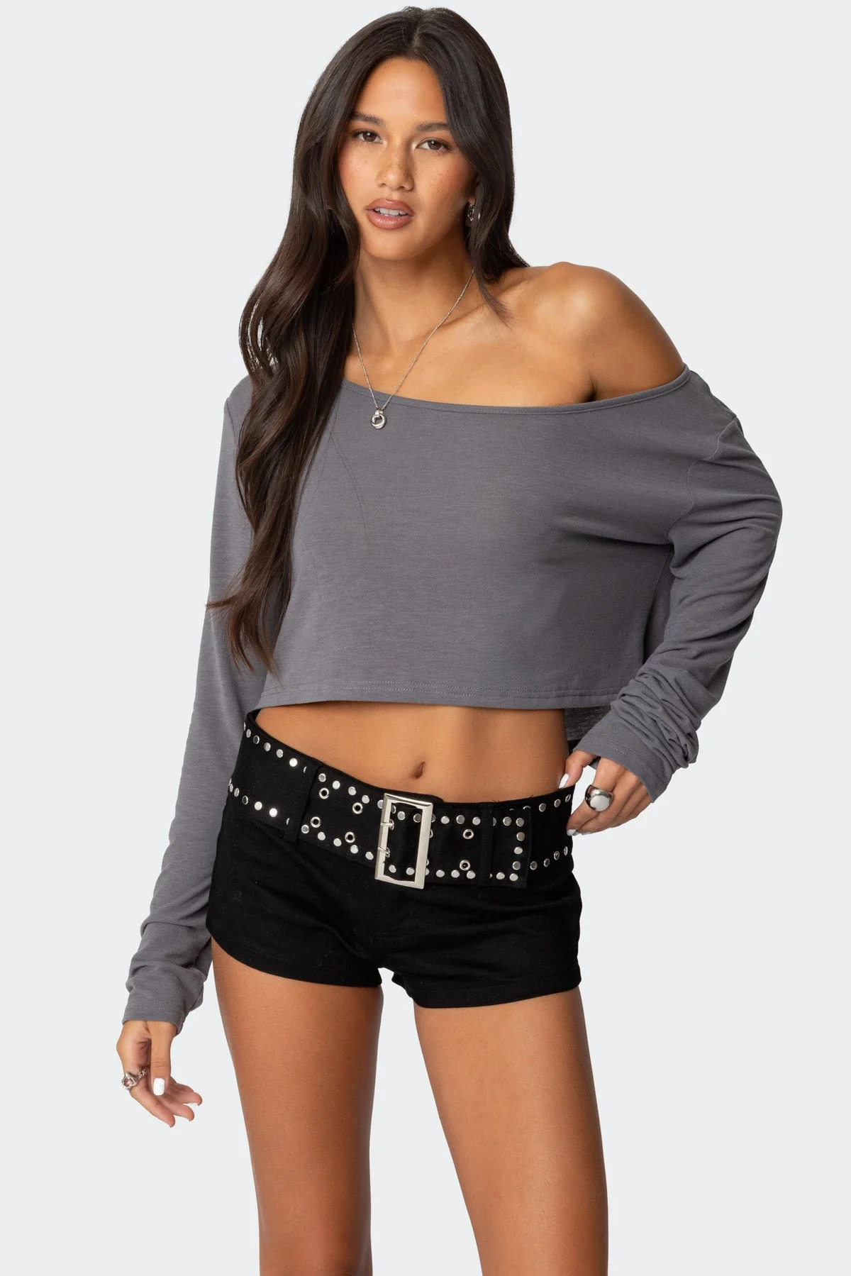 Gray Off Shoulder Crop Top XS-XL