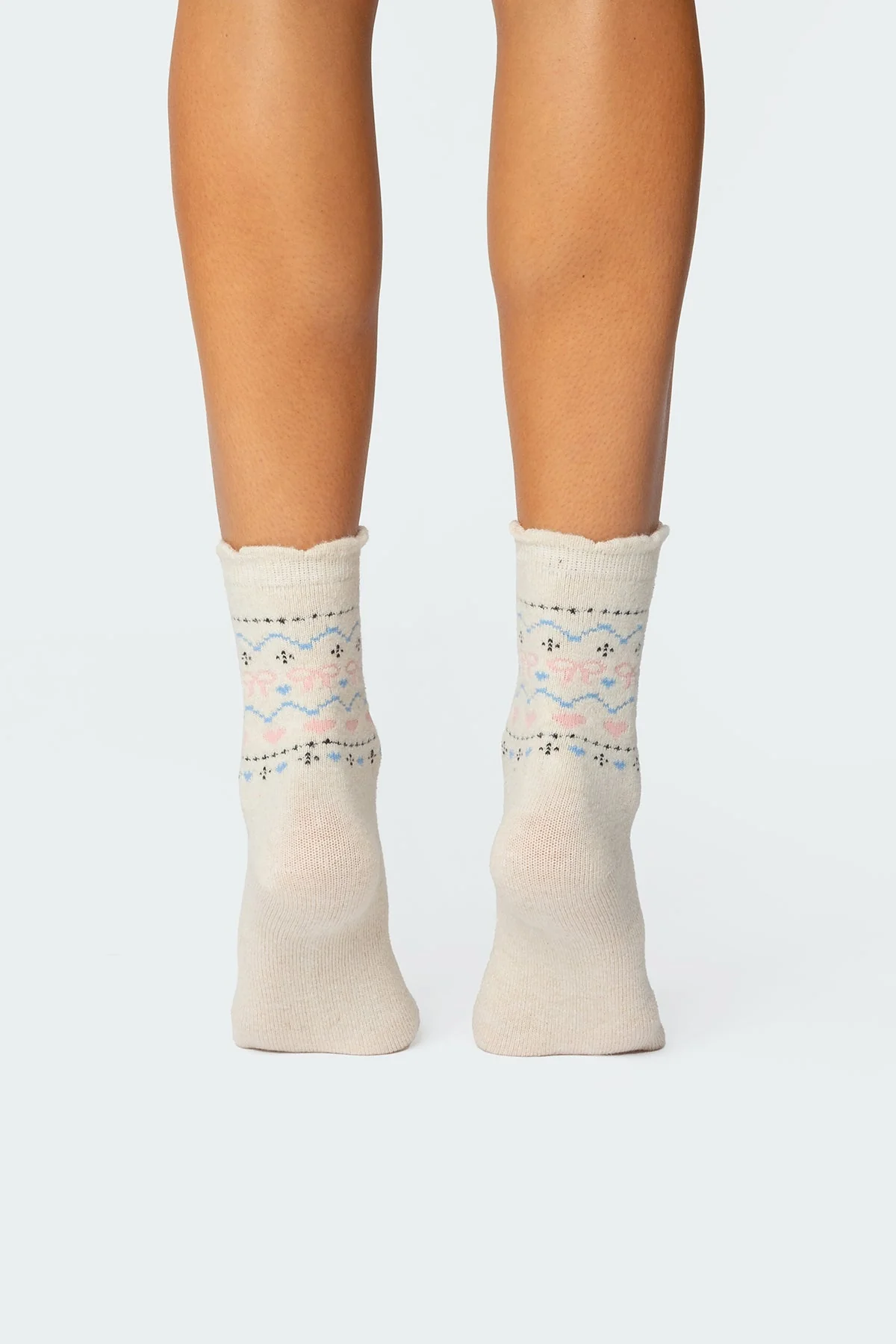 Ivory Knit Bow and Heart Pattern Socks