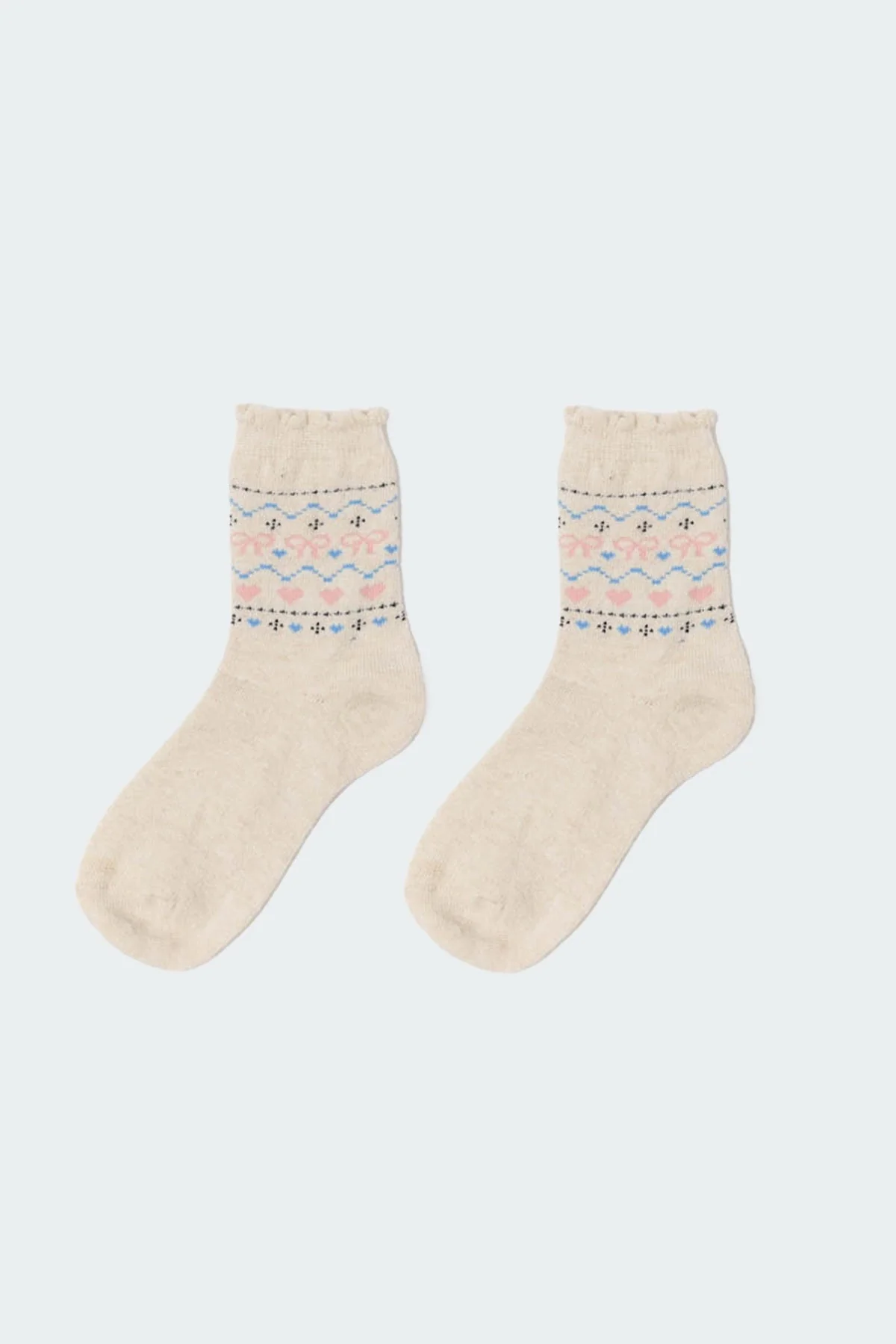 Ivory Knit Bow and Heart Pattern Socks