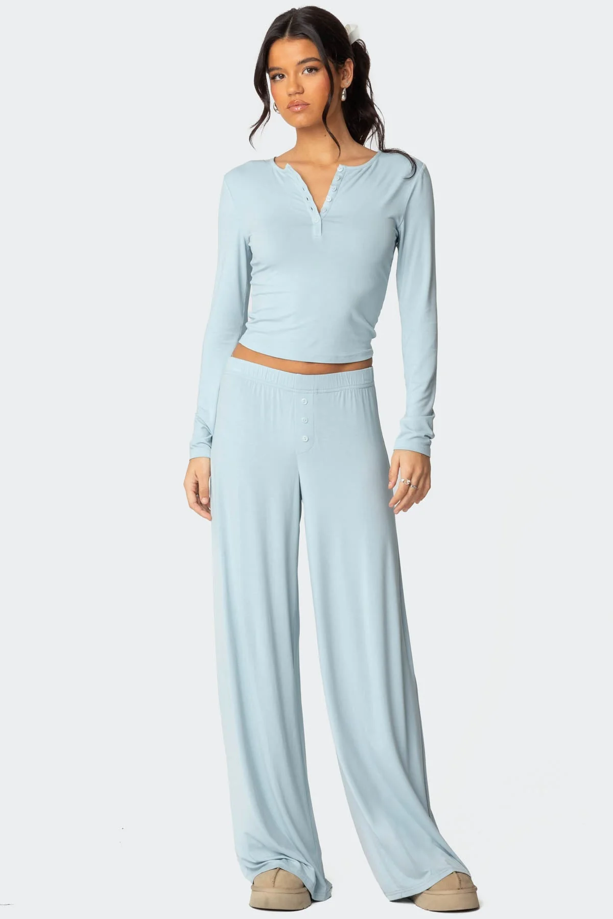Light Blue Sleepwear Elastic Waistband Pants