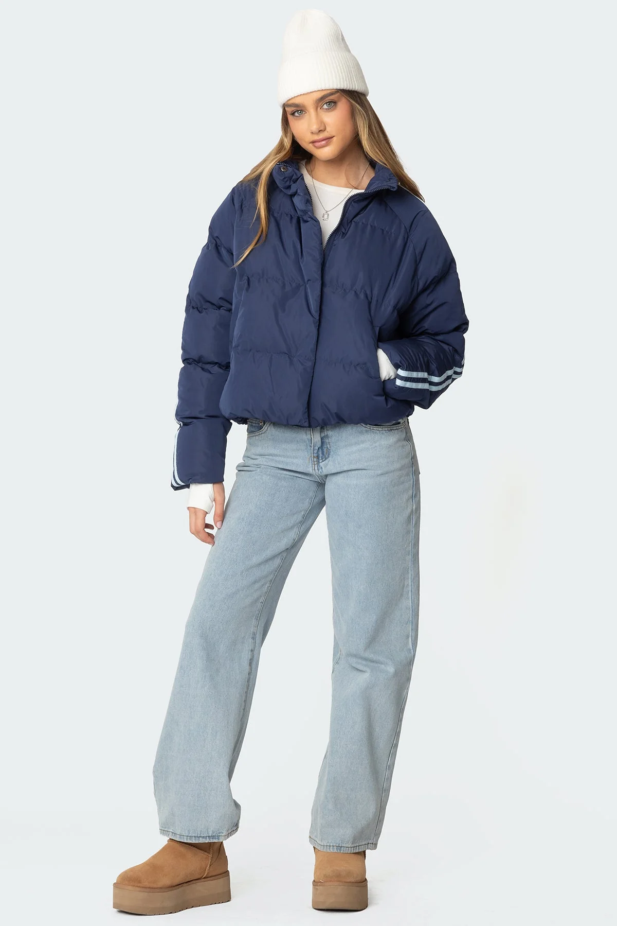 Navy Side Striped Puffer Jacket