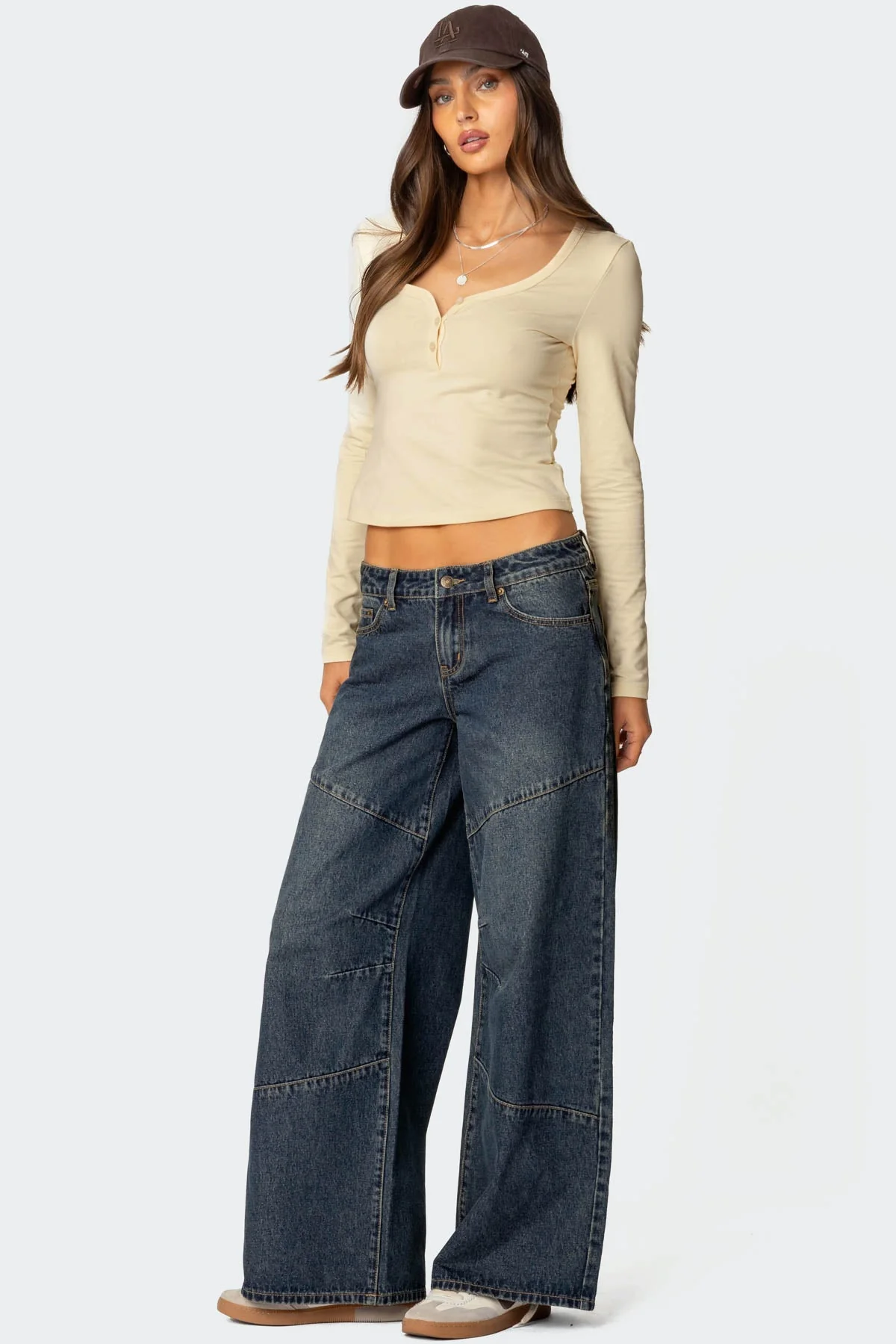 Yellow Henley Style Long Sleeve Top Womens Basic Cotton