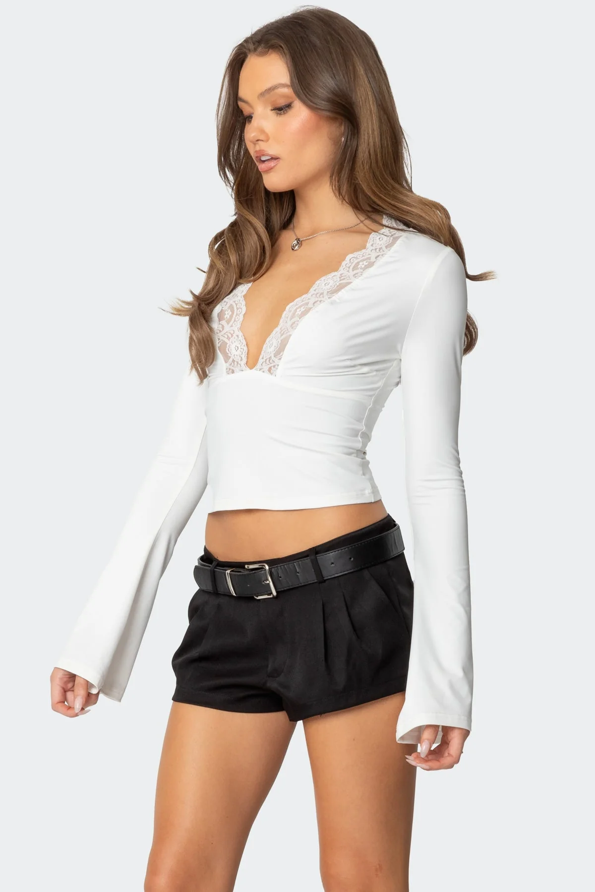 Tina White Lace Plunge Neck Top