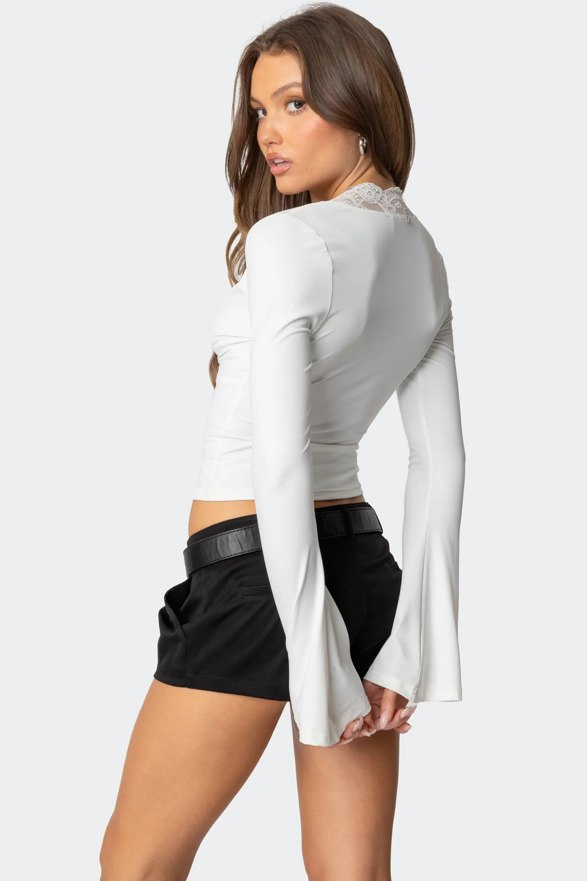 Tina White Lace Plunge Neck Top