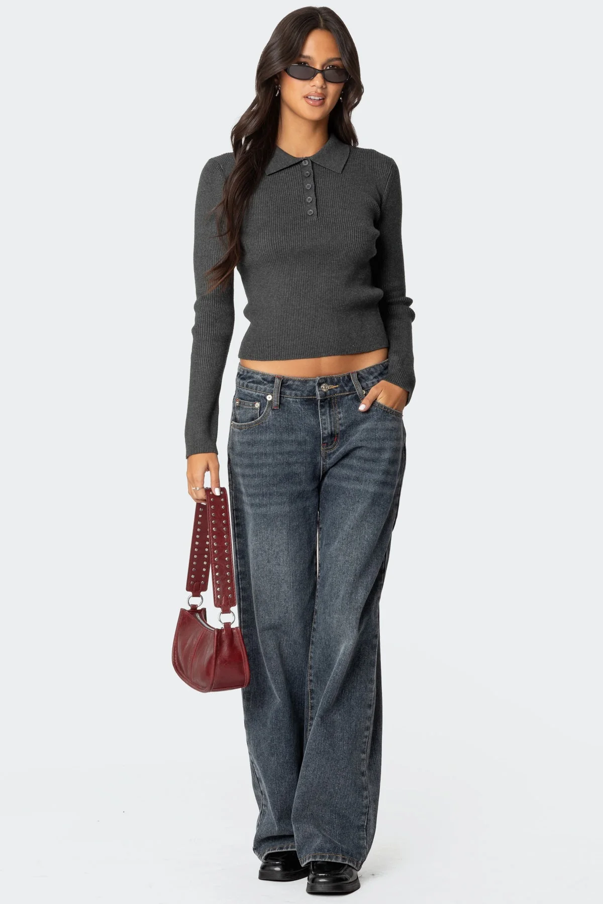 Green Melange Ribbed Knit Sweater