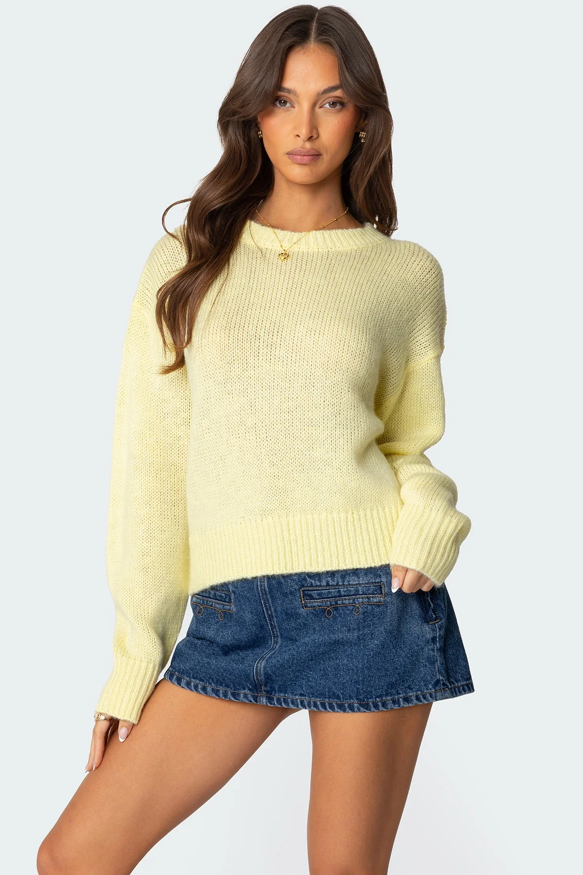 Oversized Yellow Knit Sweater Womens Long Sleeve Pullover