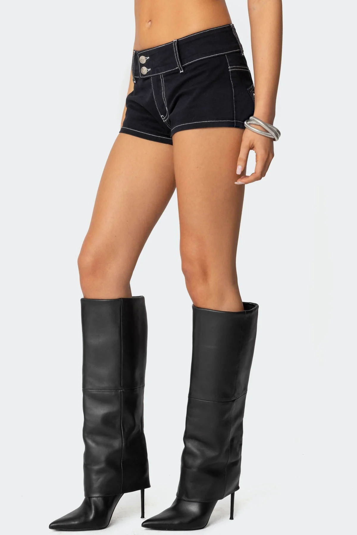 Black Modern Graphic Micro Shorts Womens Low Rise Style